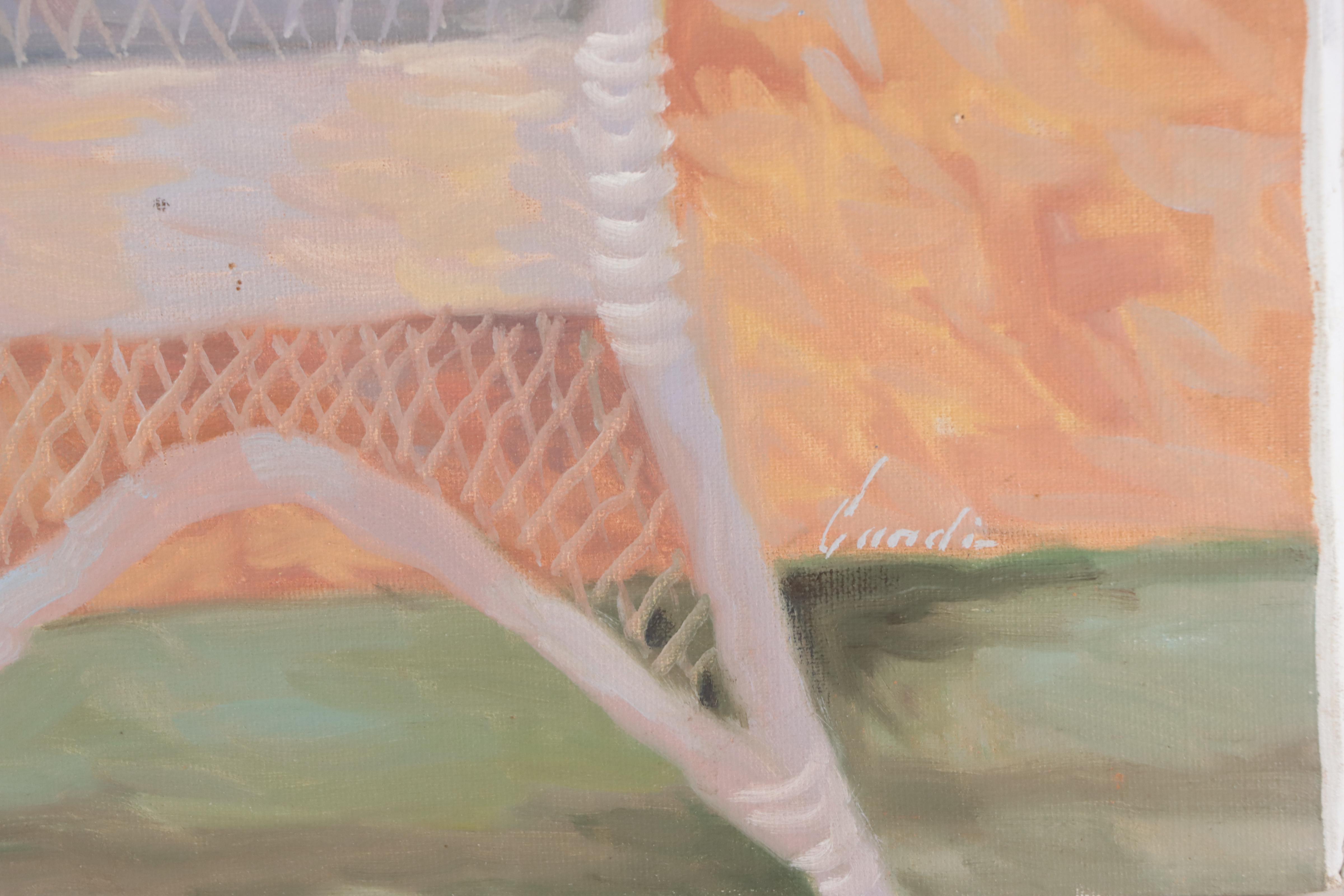 Candi Oil Painting of Patio Scene With Figure