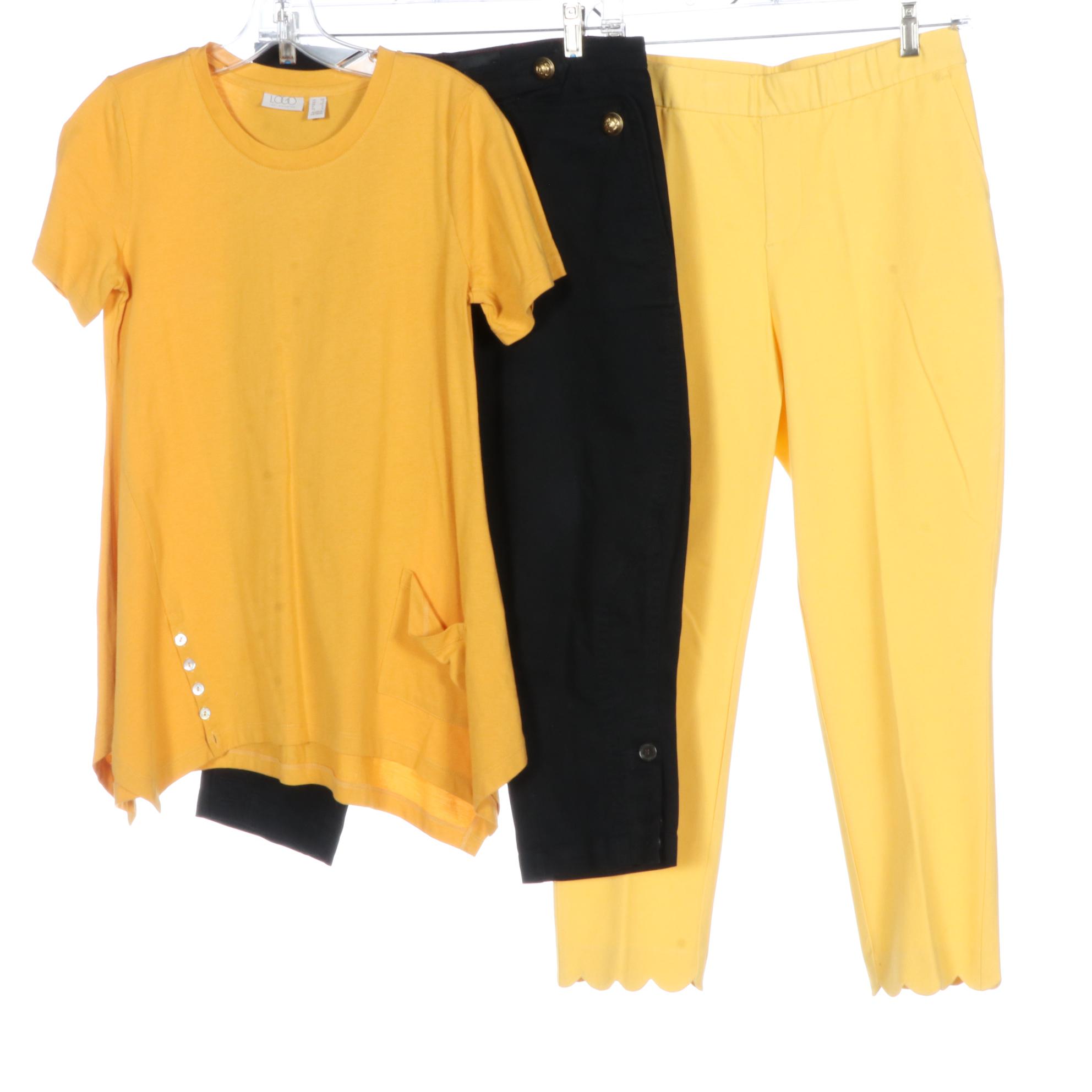 Susan Graver, D & Co. and Logo Tops and Rebecca Taylor, BUI, Lemon Way Pants