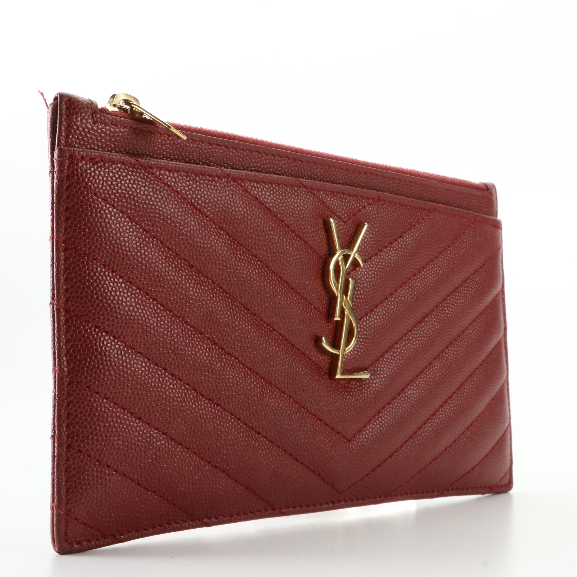 Yves Saint Laurent Classic Monogram Zip Bill Pouch in Chevron Matelassé Leather