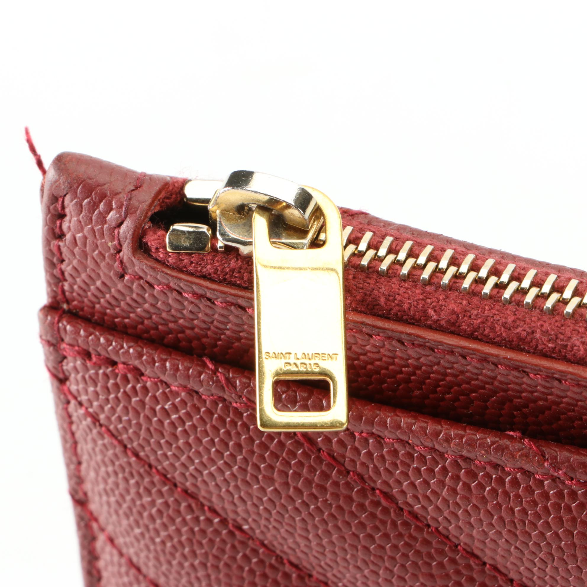 Yves Saint Laurent Classic Monogram Zip Bill Pouch in Chevron Matelassé Leather