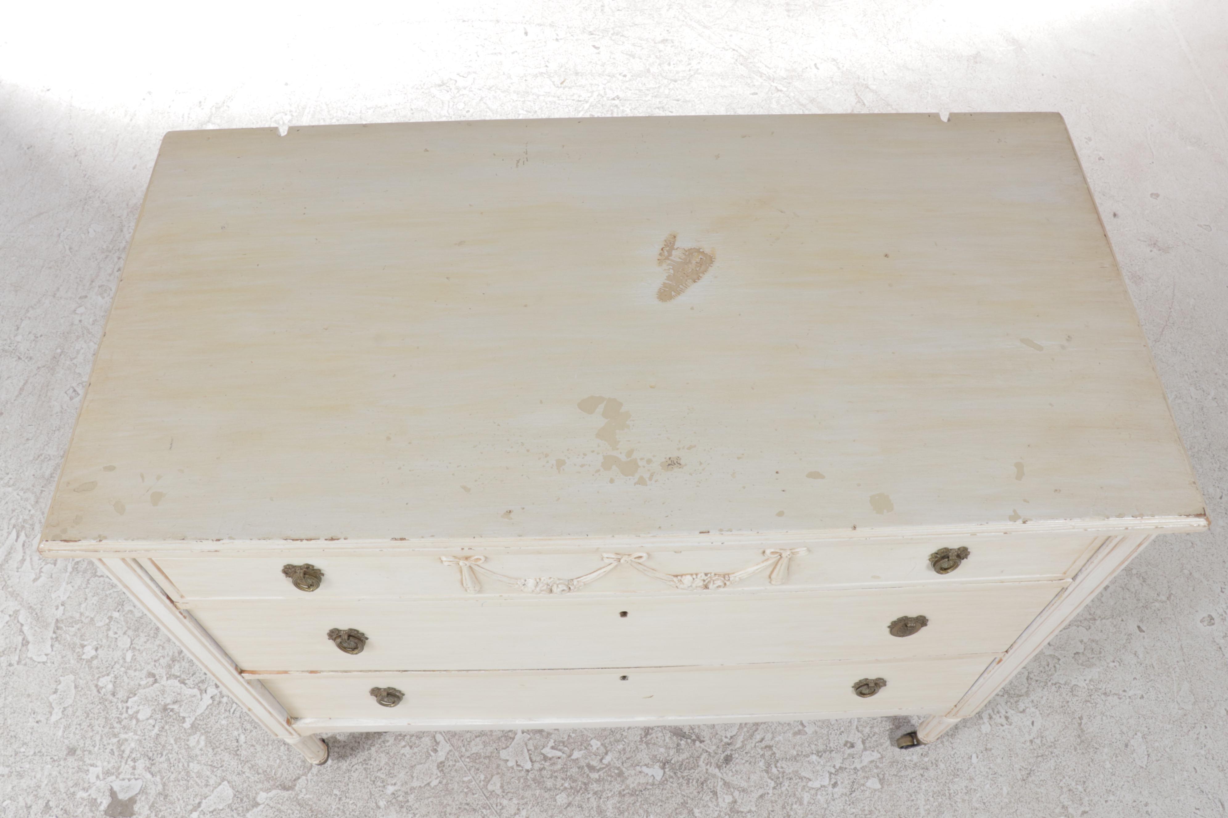 Louis XVI Style White-Painted Three-Drawer Chest, Early 20th Century