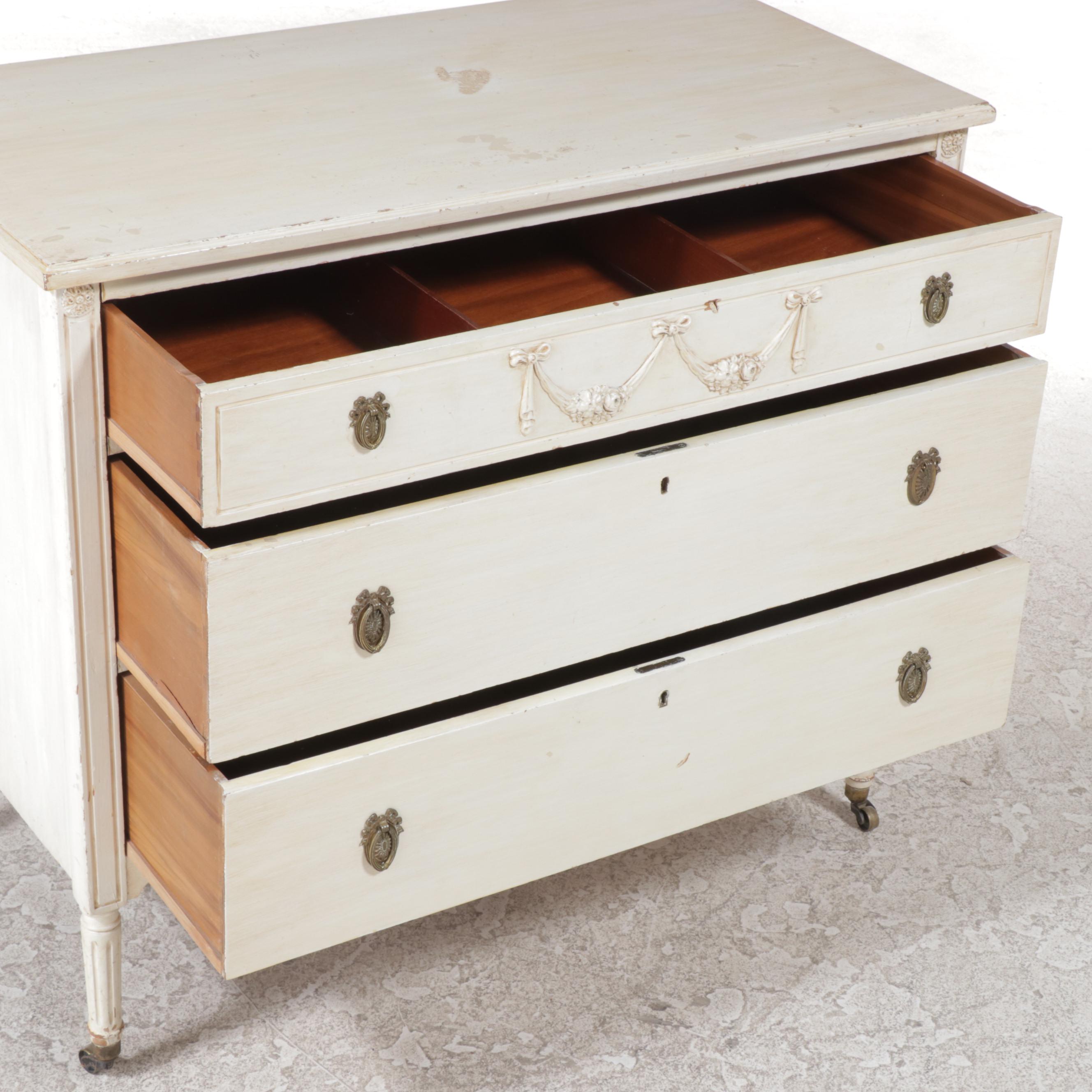 Louis XVI Style White-Painted Three-Drawer Chest, Early 20th Century