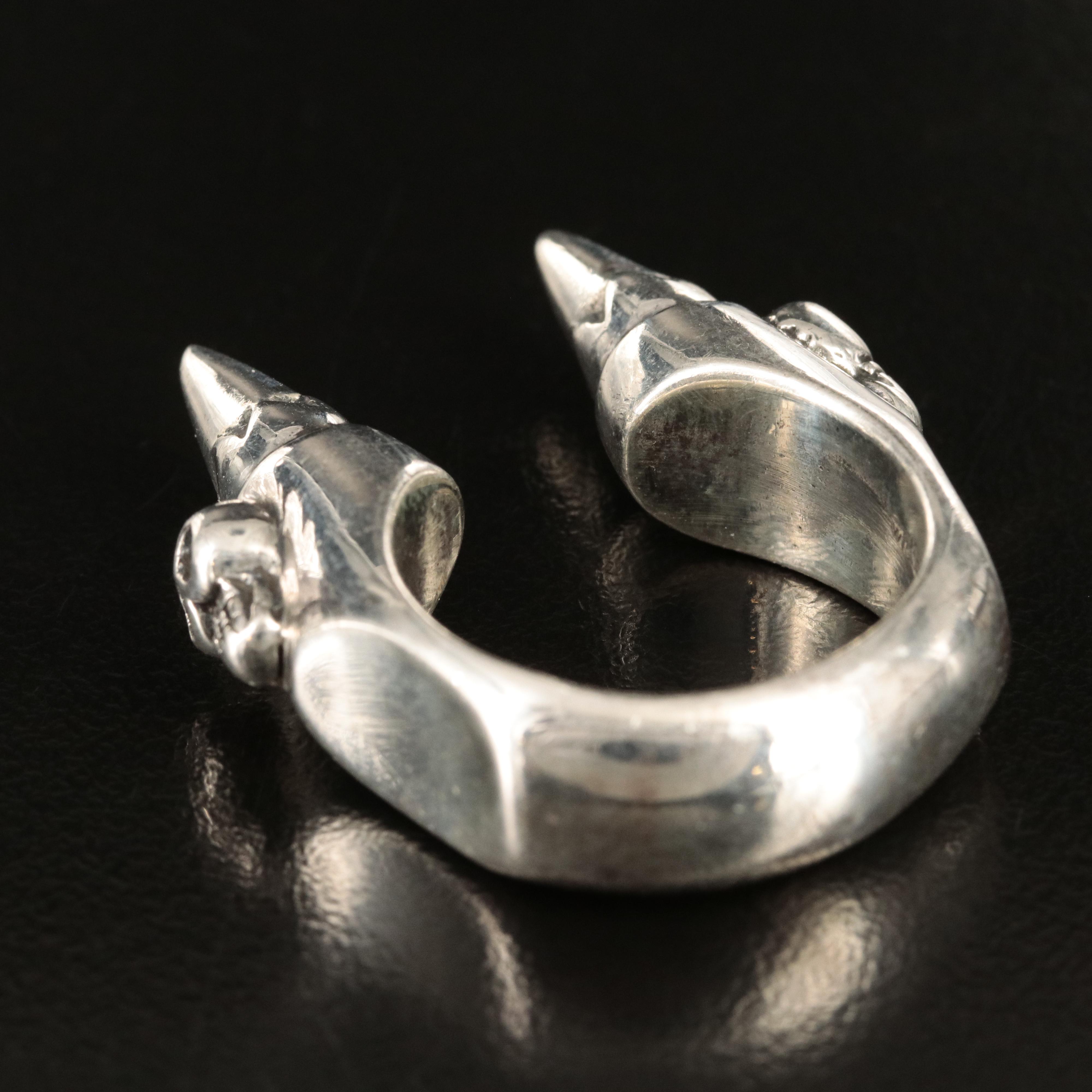 Sterling Skull and Spike Open Shank Ring