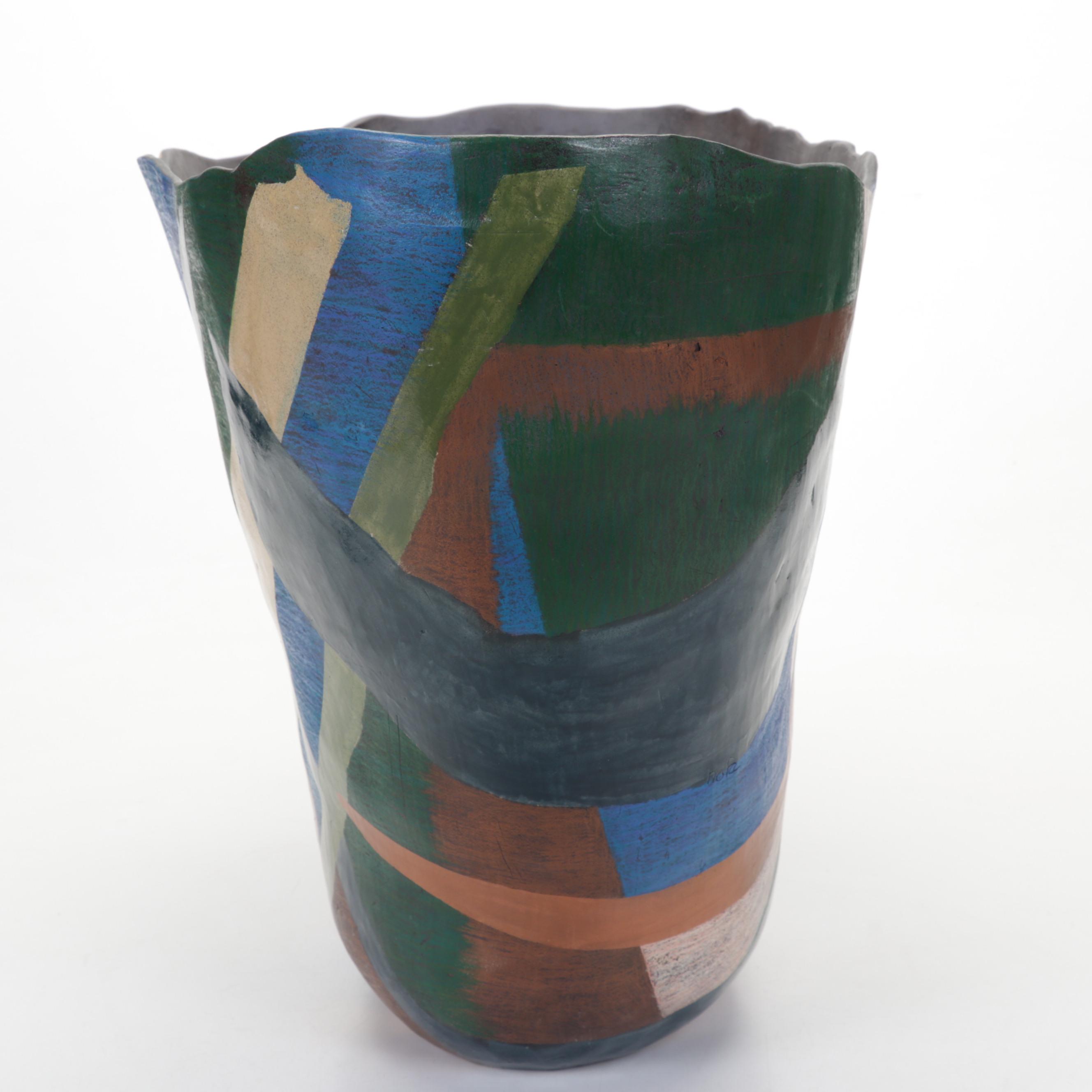 Artist Signed Hand-Painted Vase, Late 20th Century