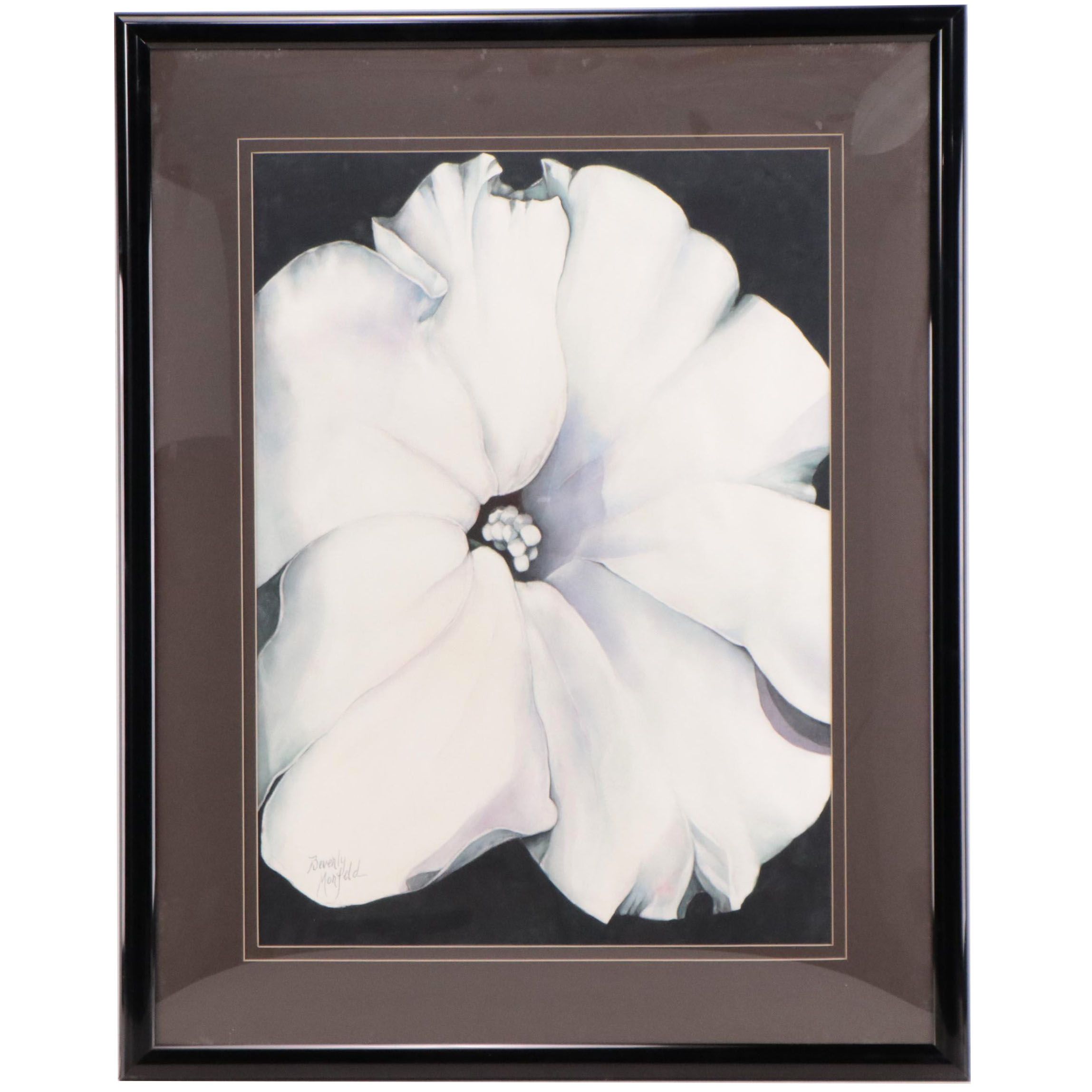 Beverly Morfeld Watercolor Painting of White Flower, Late 20th Century