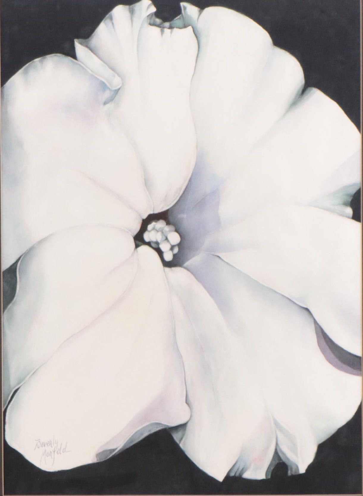 Beverly Morfeld Watercolor Painting of White Flower, Late 20th Century