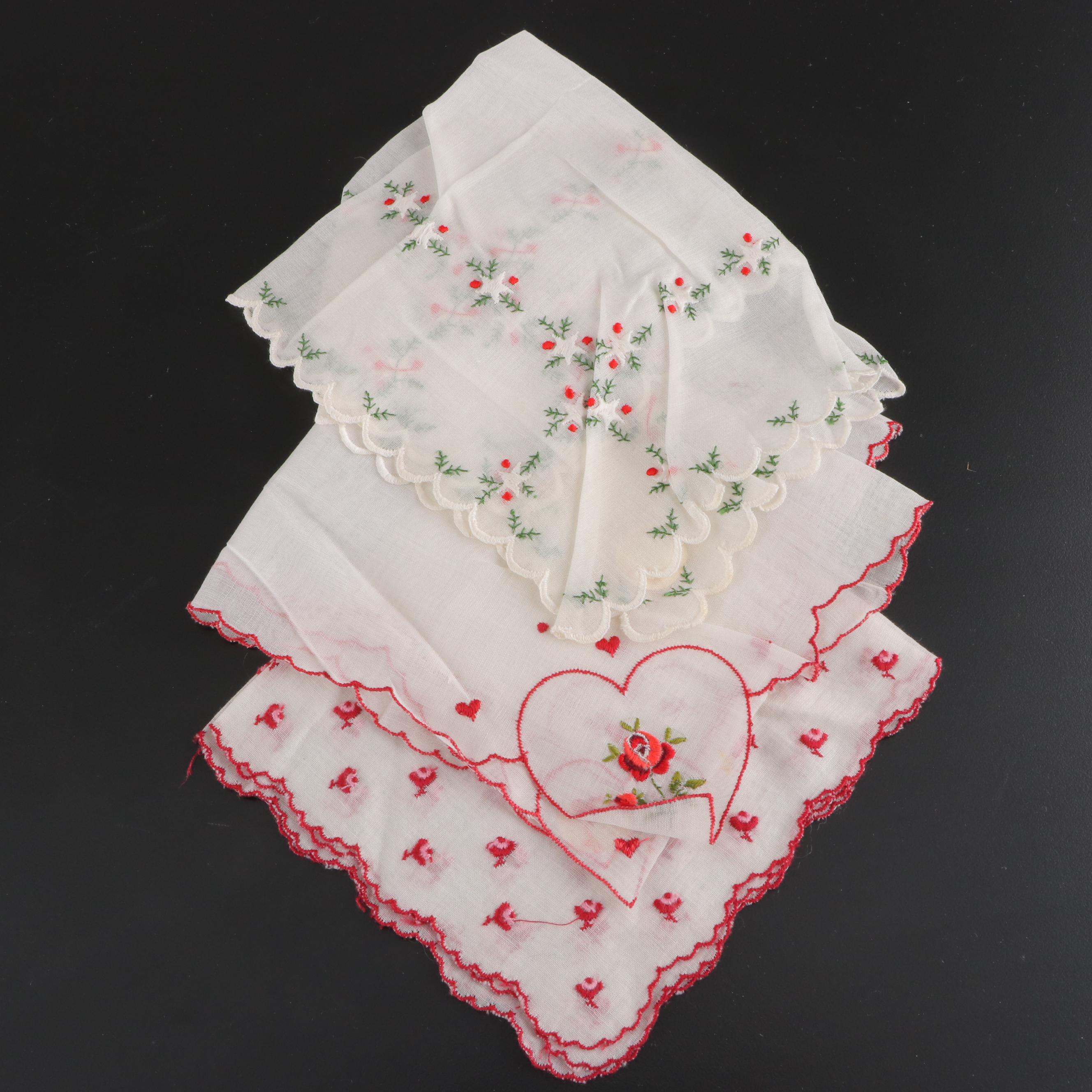 Embroidered and Crocheted Pillowcases With Handkerchiefs and Quilt Pieces