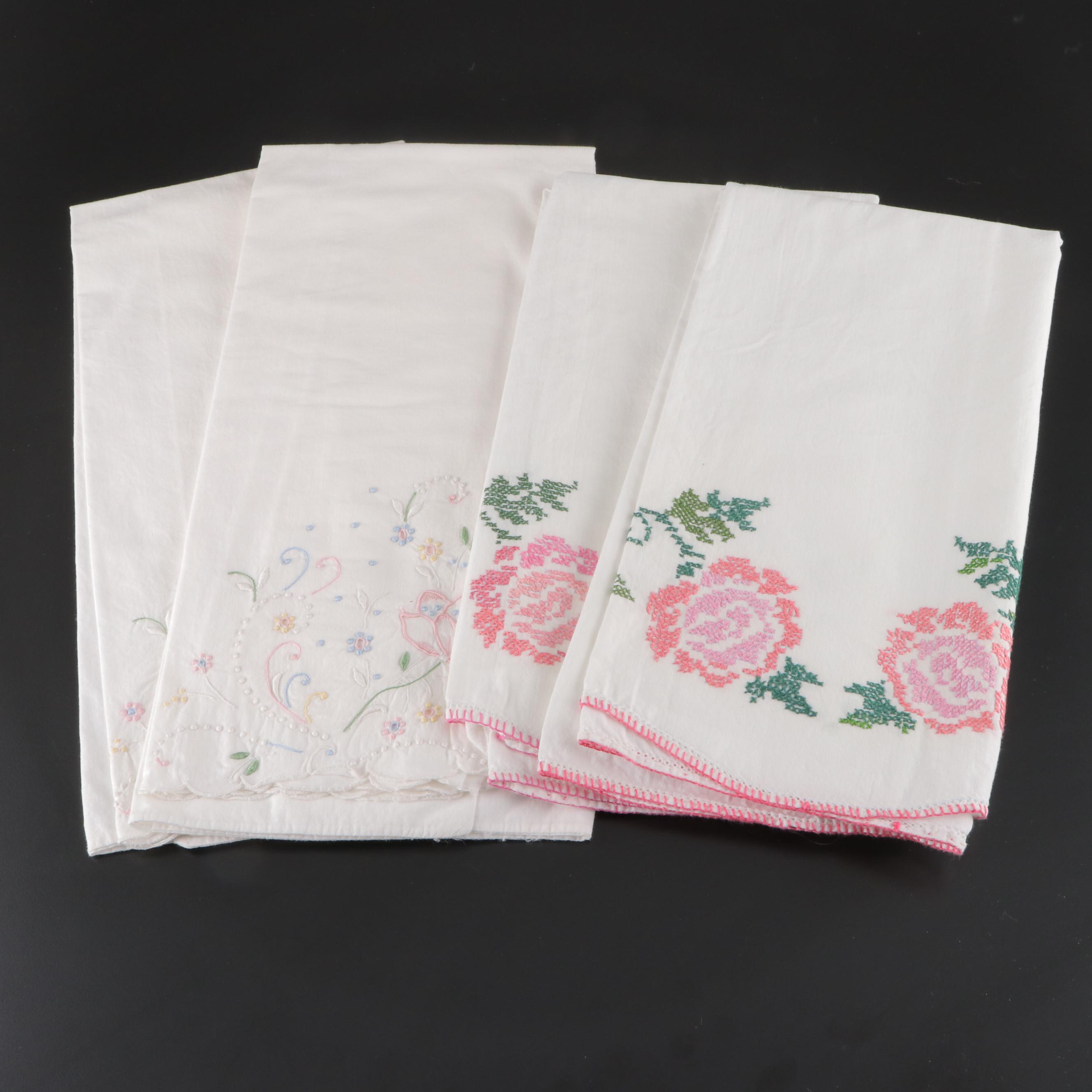 Embroidered and Crocheted Pillowcases With Handkerchiefs and Quilt Pieces