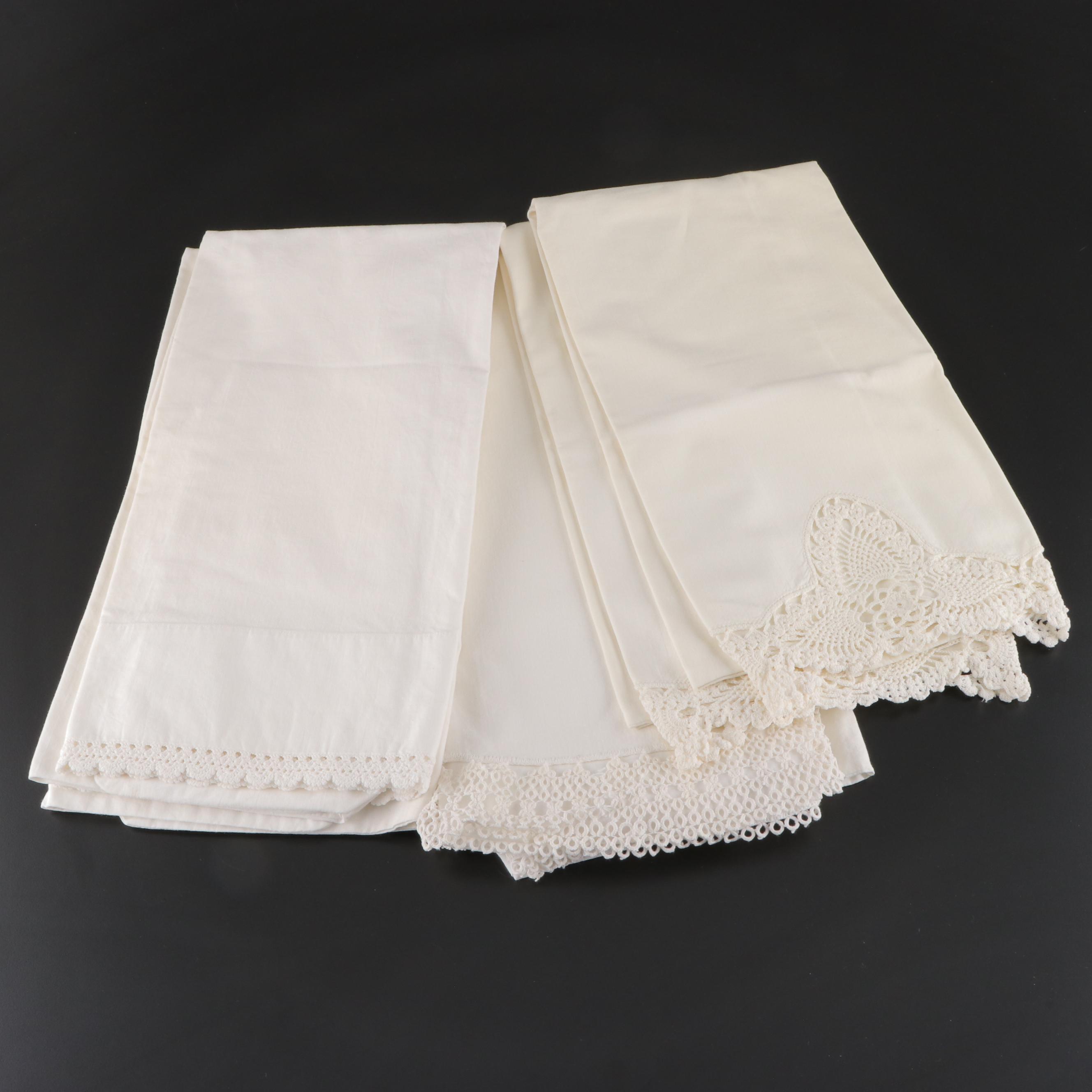 Embroidered and Crocheted Pillowcases With Handkerchiefs and Quilt Pieces