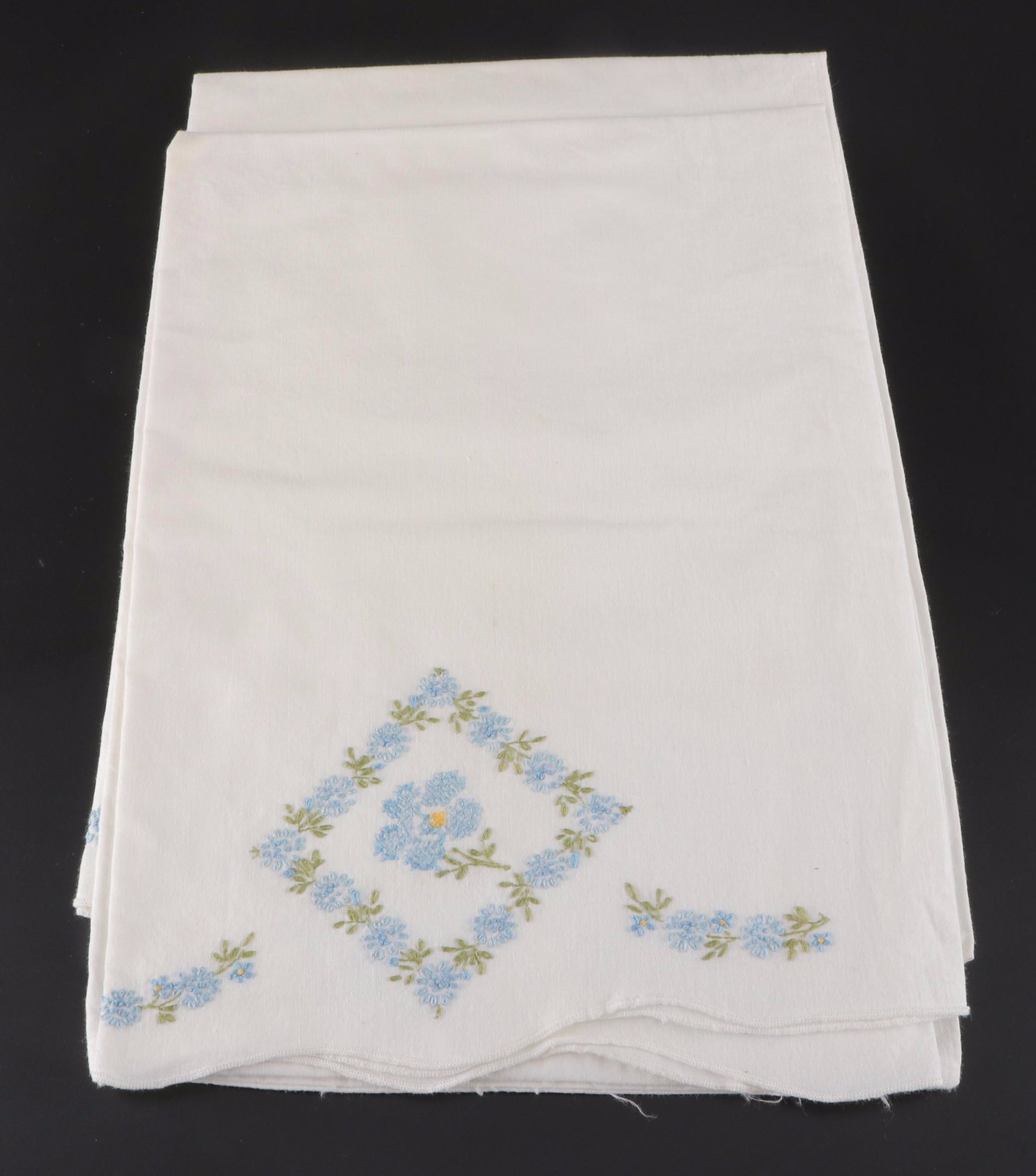 Embroidered and Crocheted Pillowcases With Handkerchiefs and Quilt Pieces