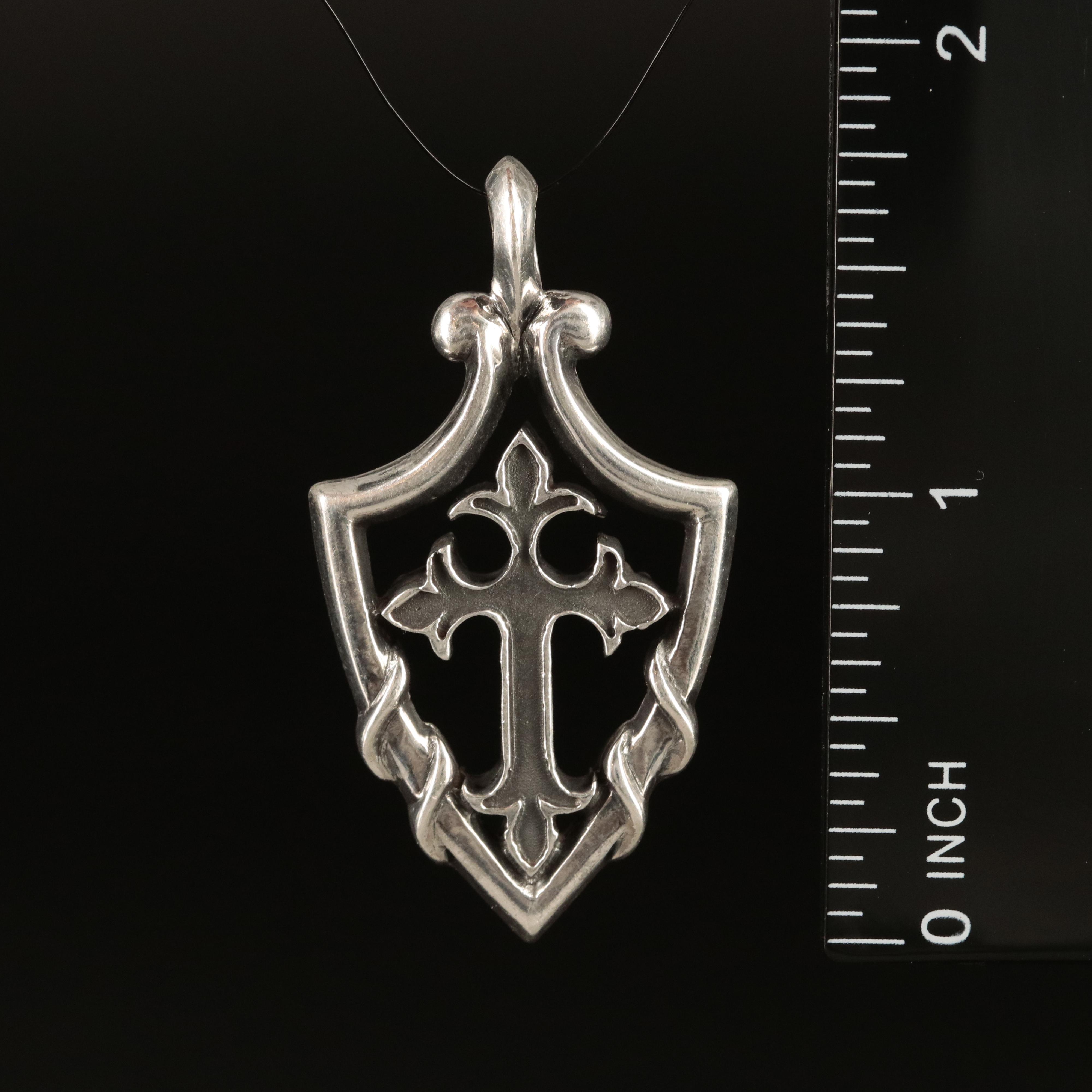 Sterling Fleur de Lis Cross and Shield Pendant