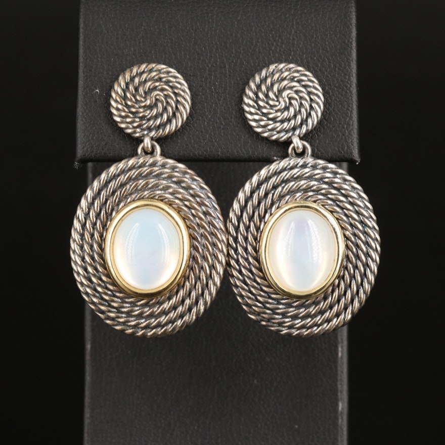 David Yurman Mother-of-Pearl and Quartz Cable Coil Earrings with 18K Accents