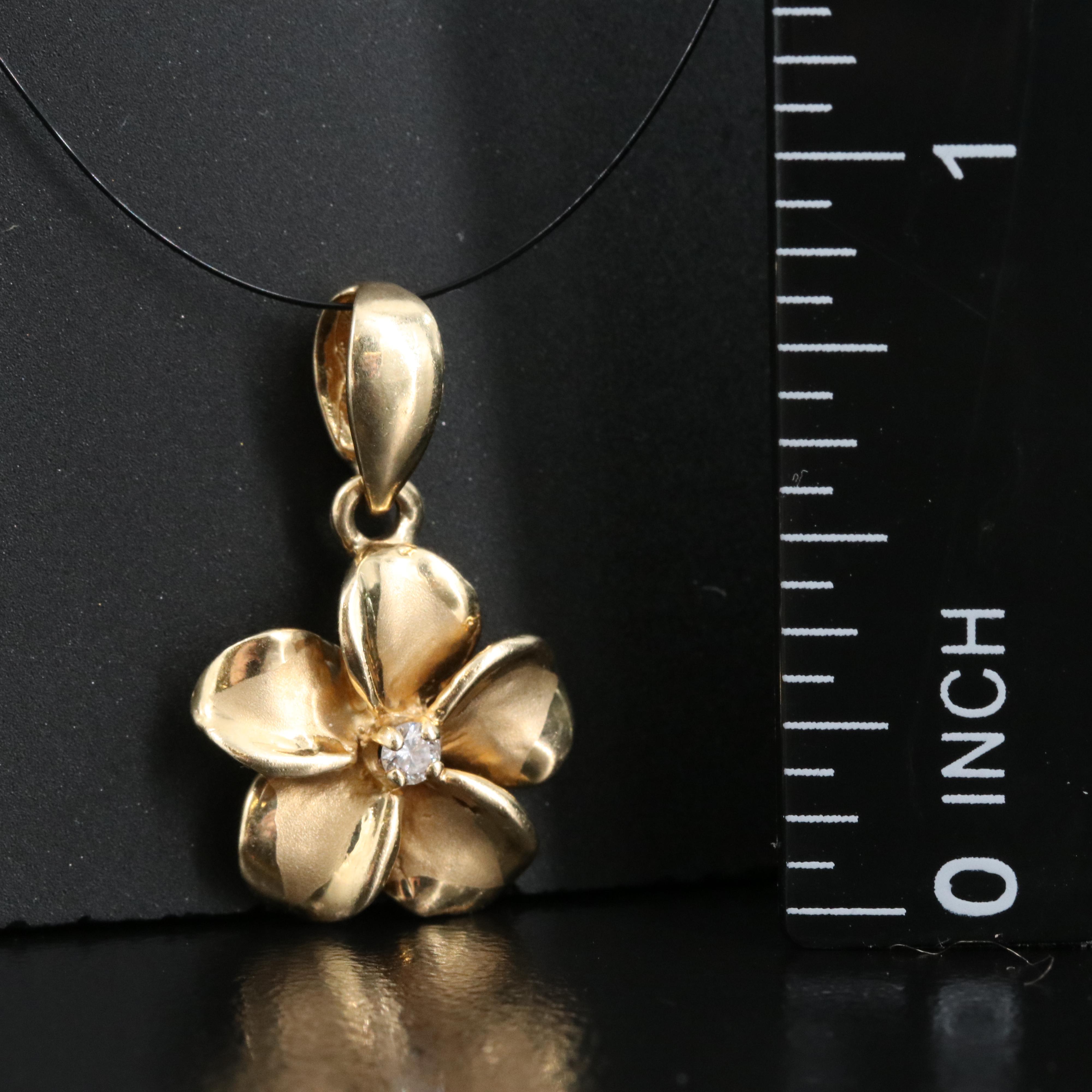 14K 0.03 CT Diamond Plumeria Pendant