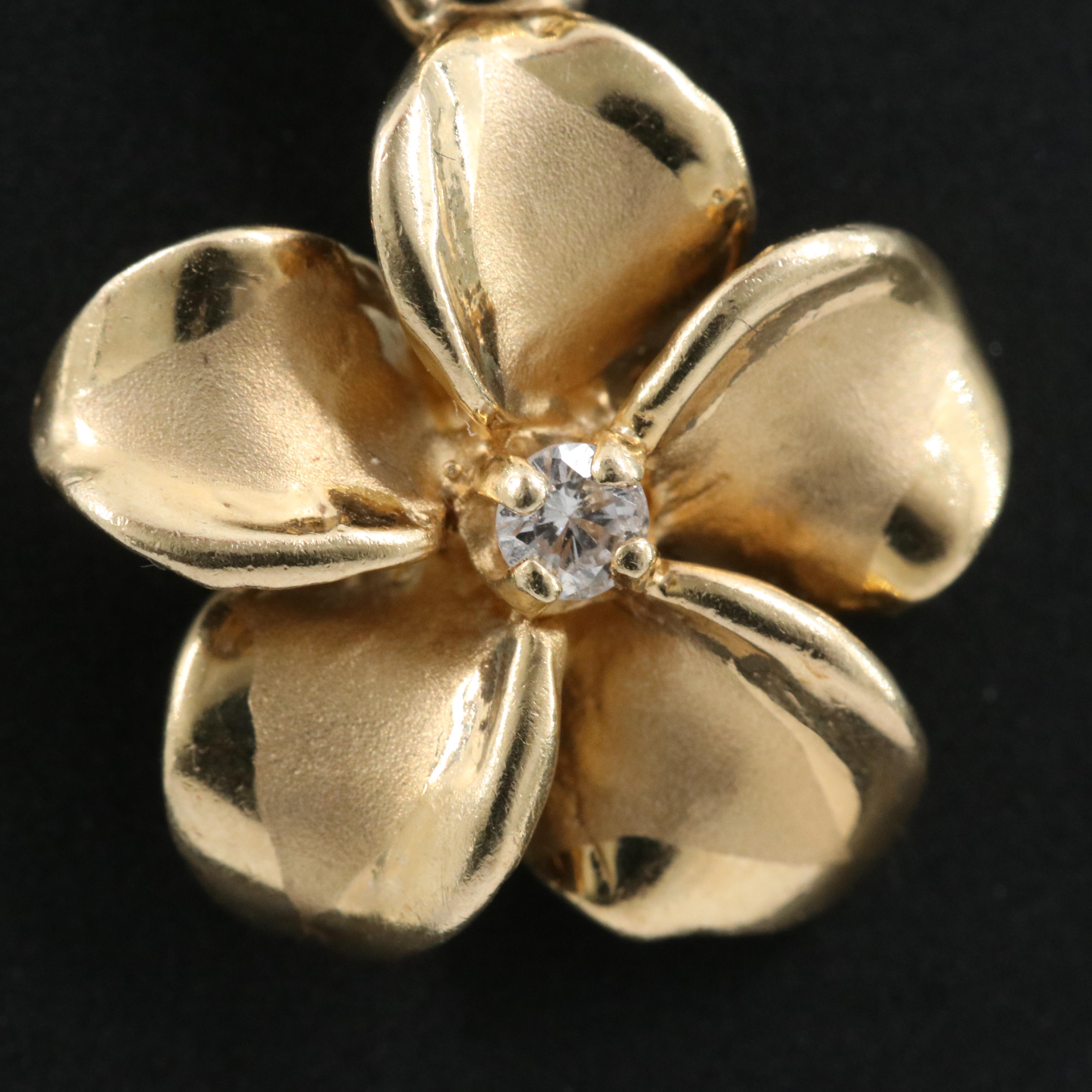14K 0.03 CT Diamond Plumeria Pendant