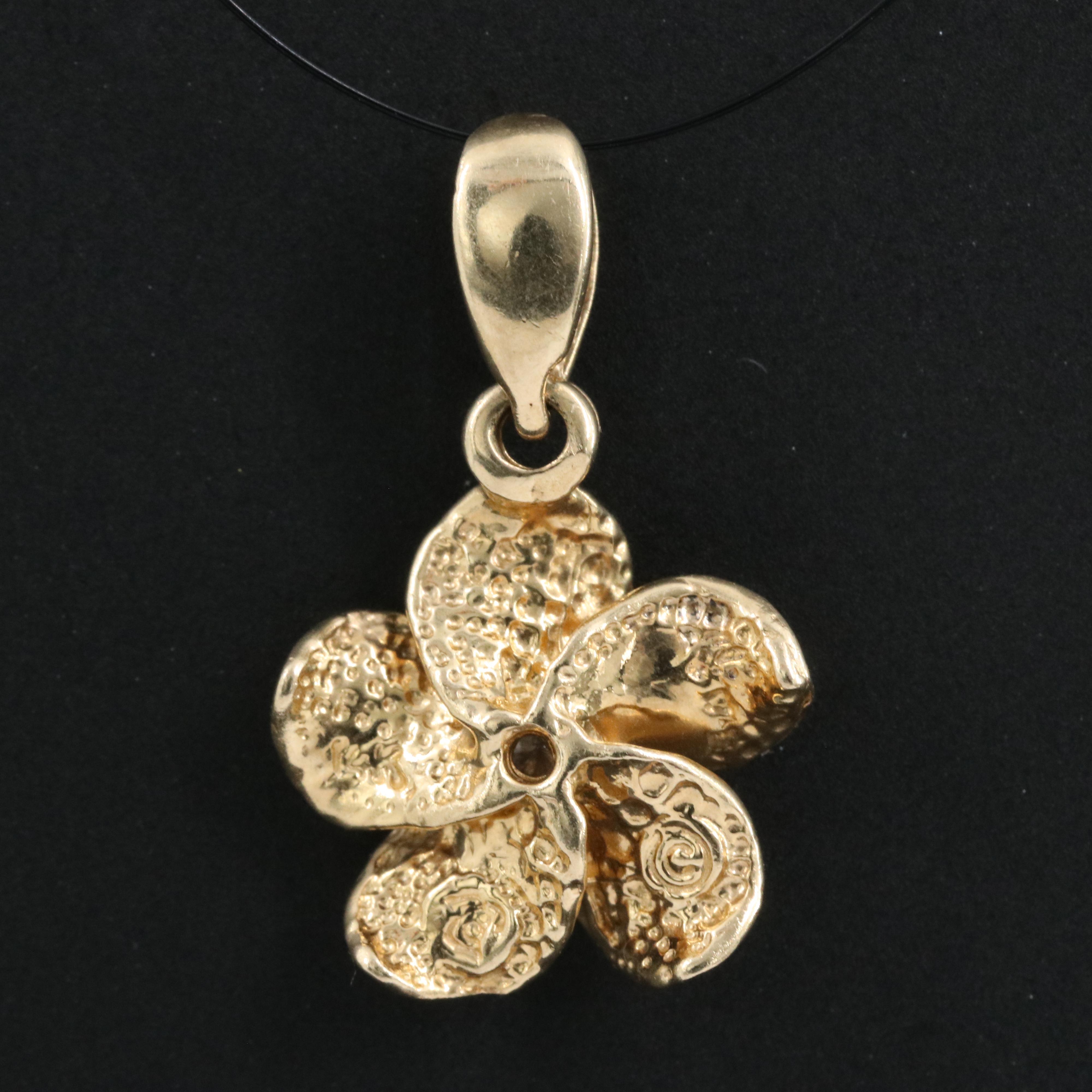 14K 0.03 CT Diamond Plumeria Pendant