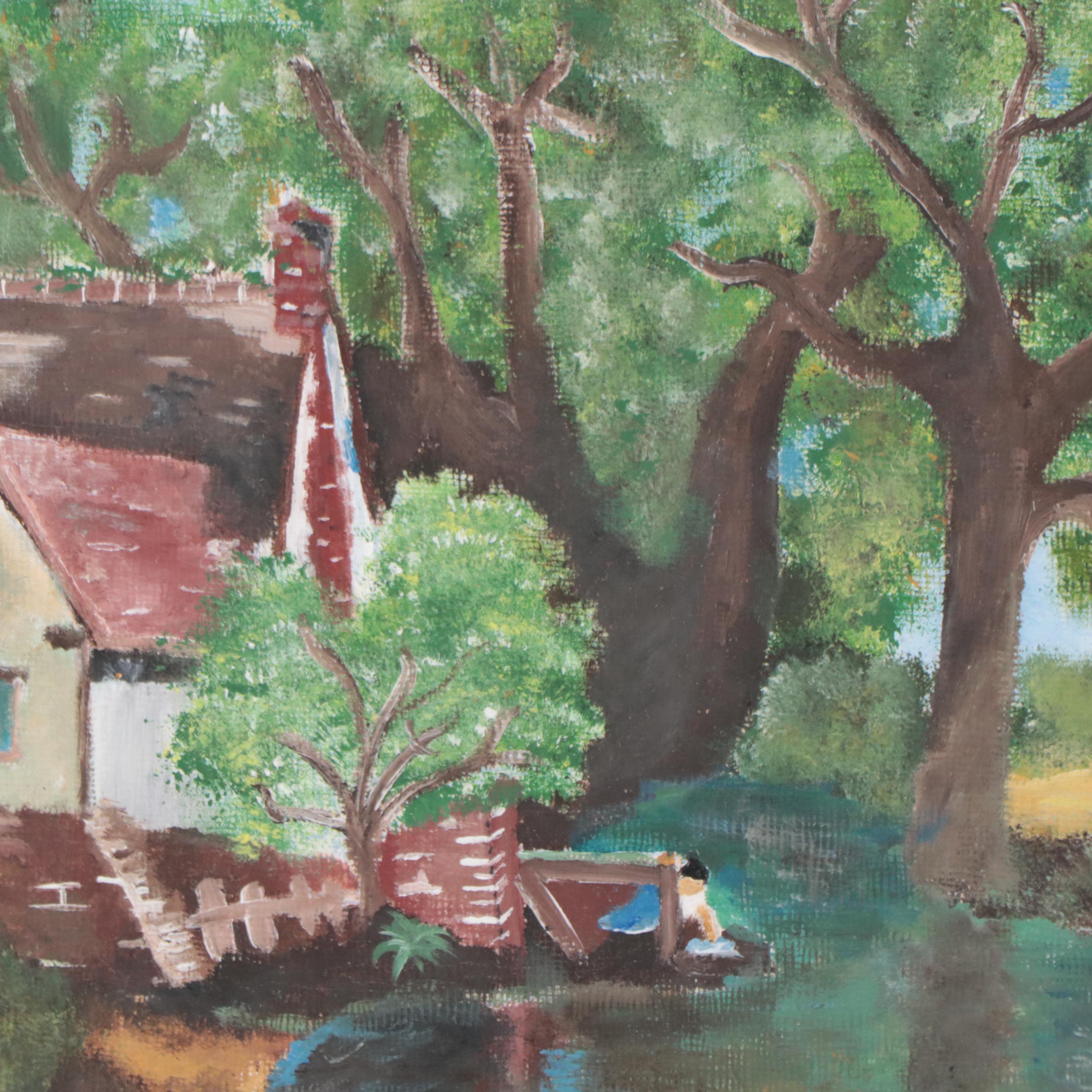 Folk Art Acrylic Painting After John Constable "The Hay Wain"