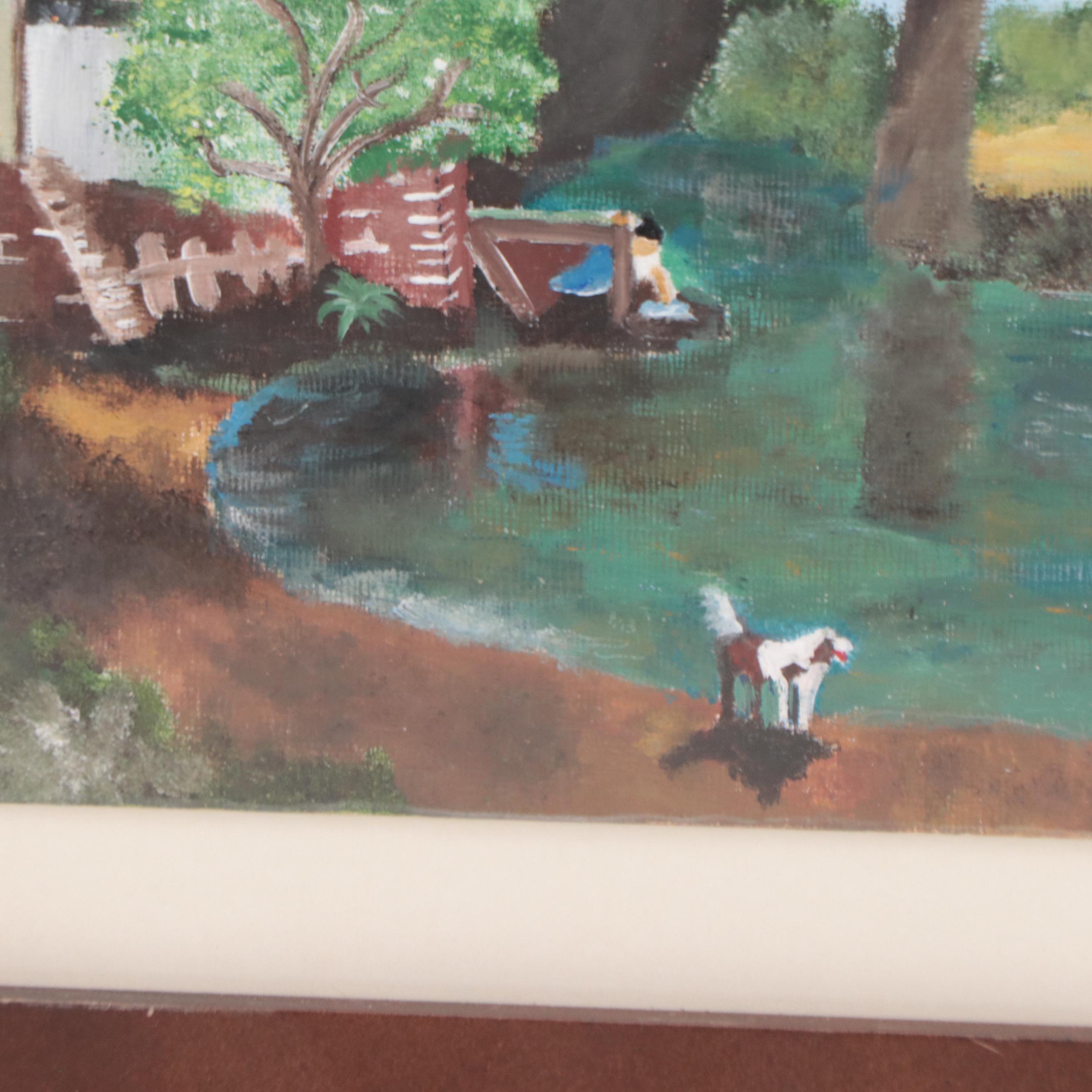 Folk Art Acrylic Painting After John Constable "The Hay Wain"