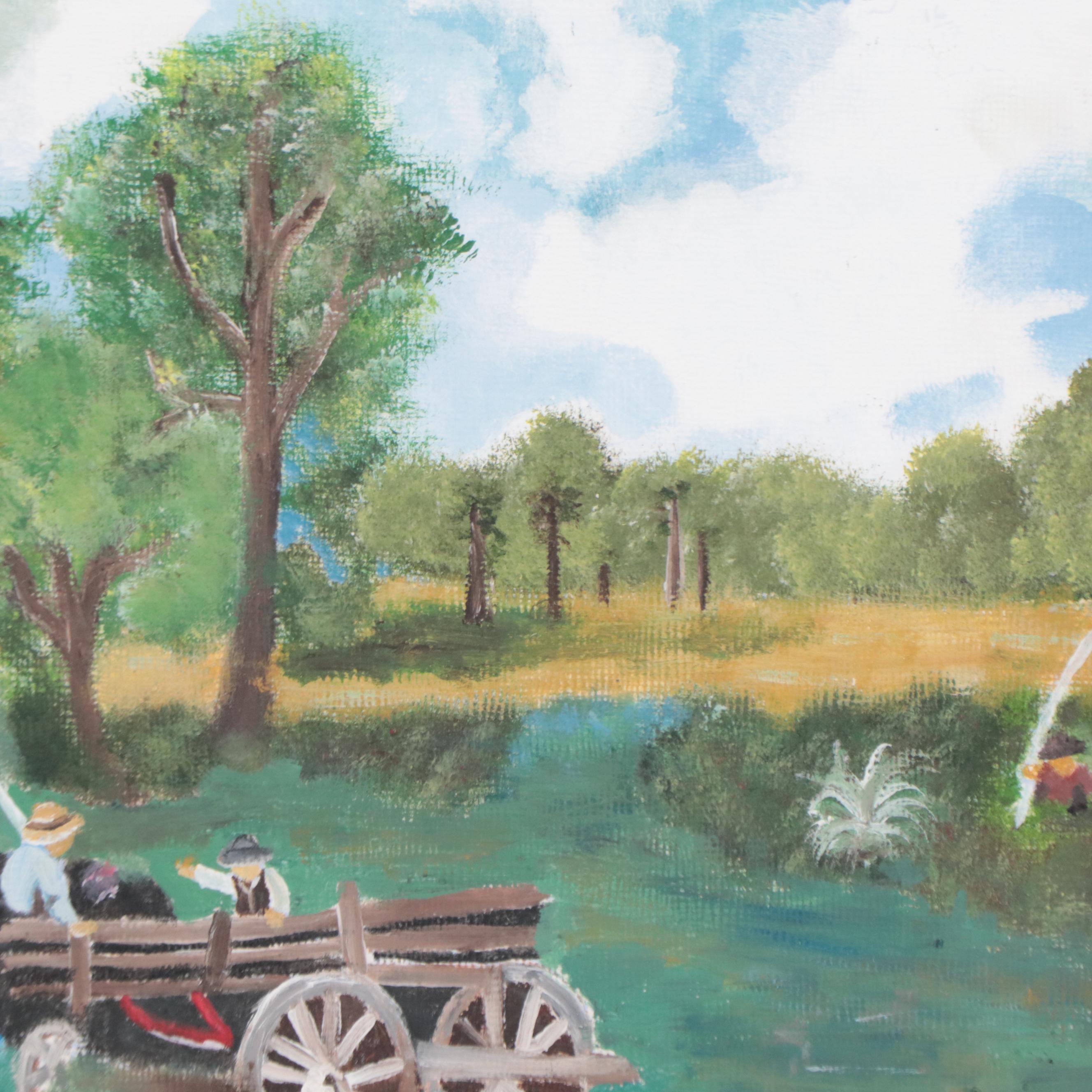 Folk Art Acrylic Painting After John Constable "The Hay Wain"