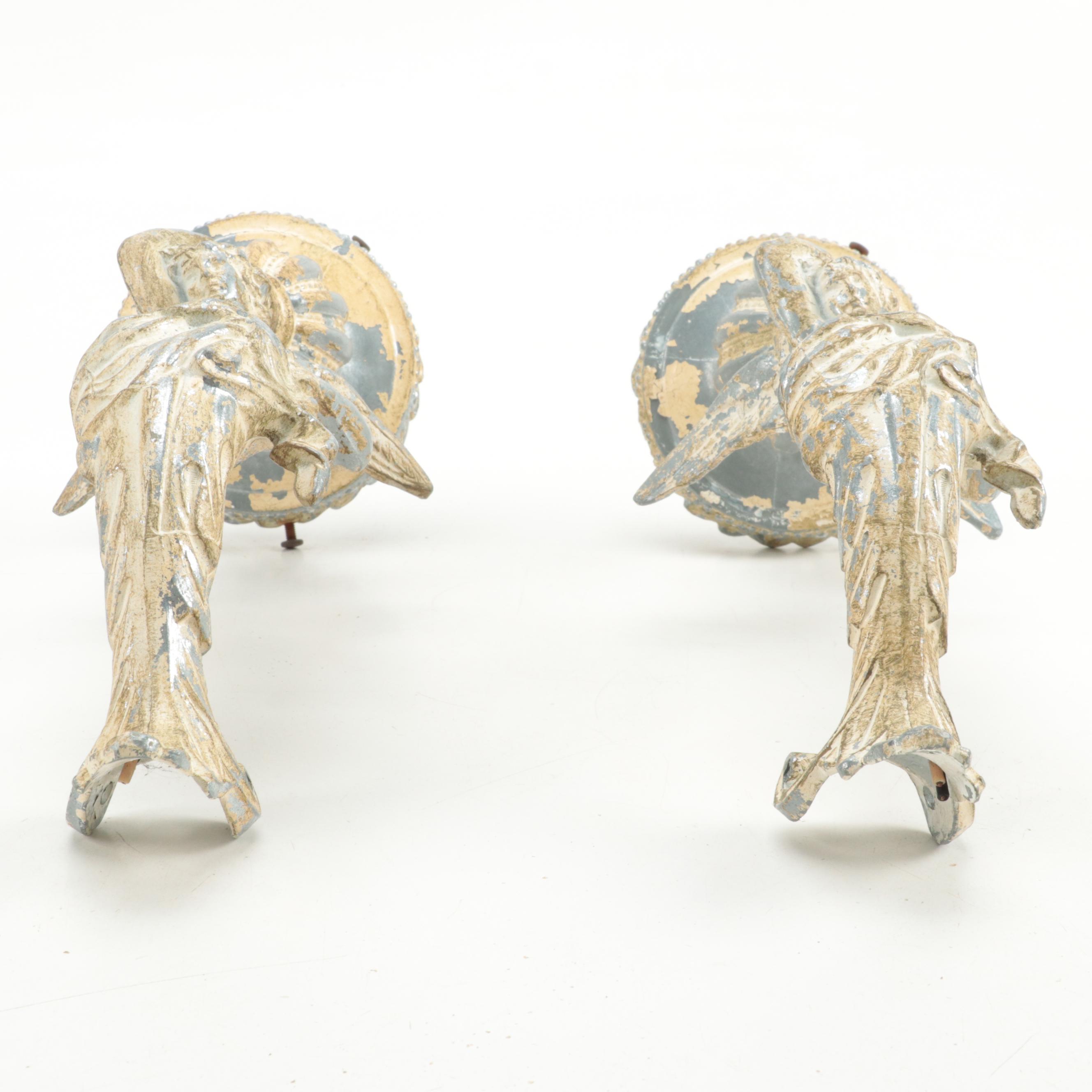 Pair of Painted Cast Metal Winged Caryatid Light Brackets