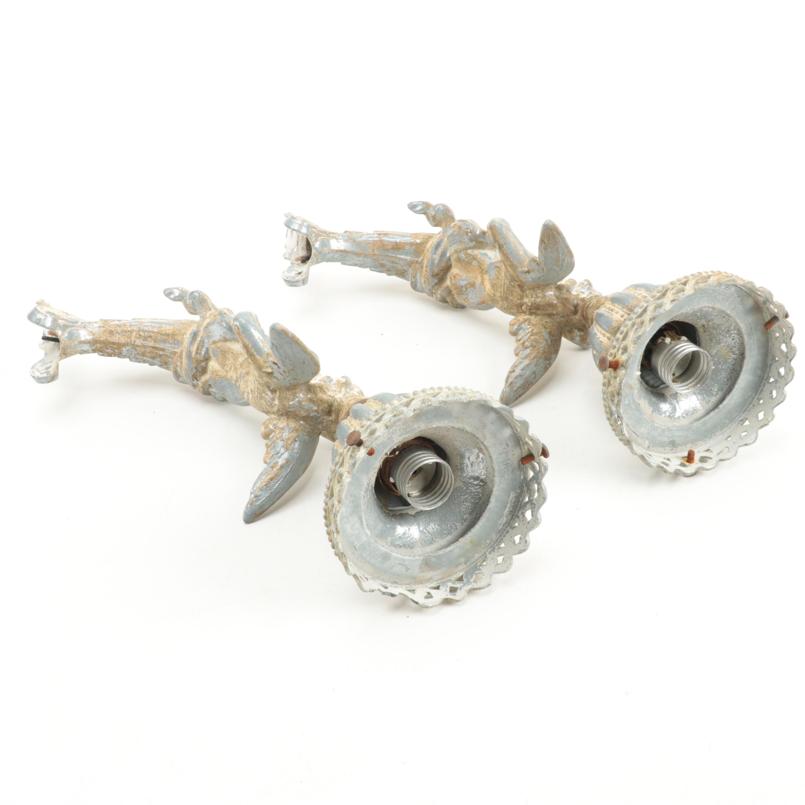 Pair of Painted Cast Metal Winged Caryatid Light Brackets