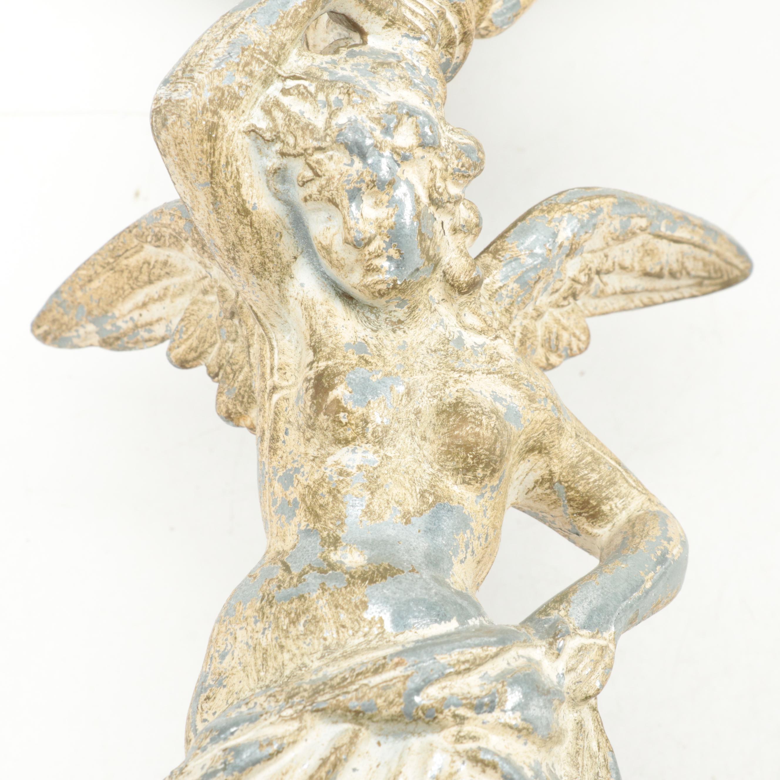 Pair of Painted Cast Metal Winged Caryatid Light Brackets