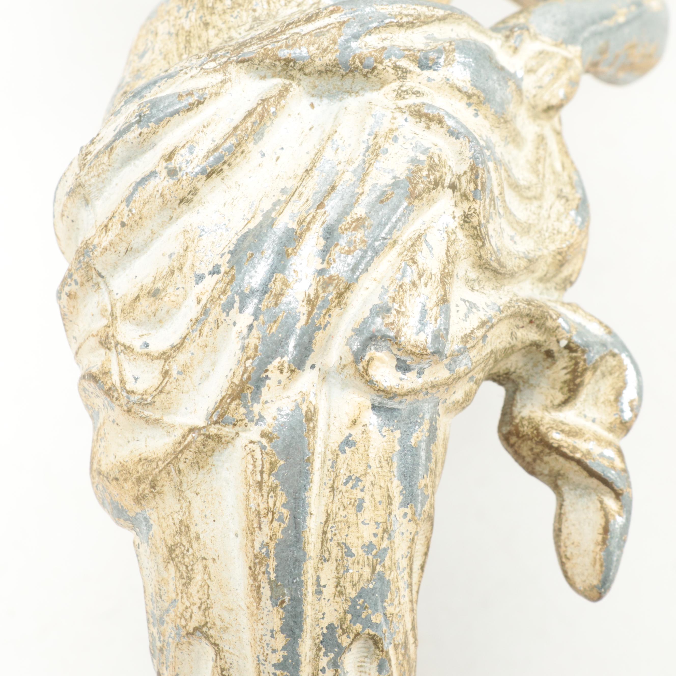 Pair of Painted Cast Metal Winged Caryatid Light Brackets