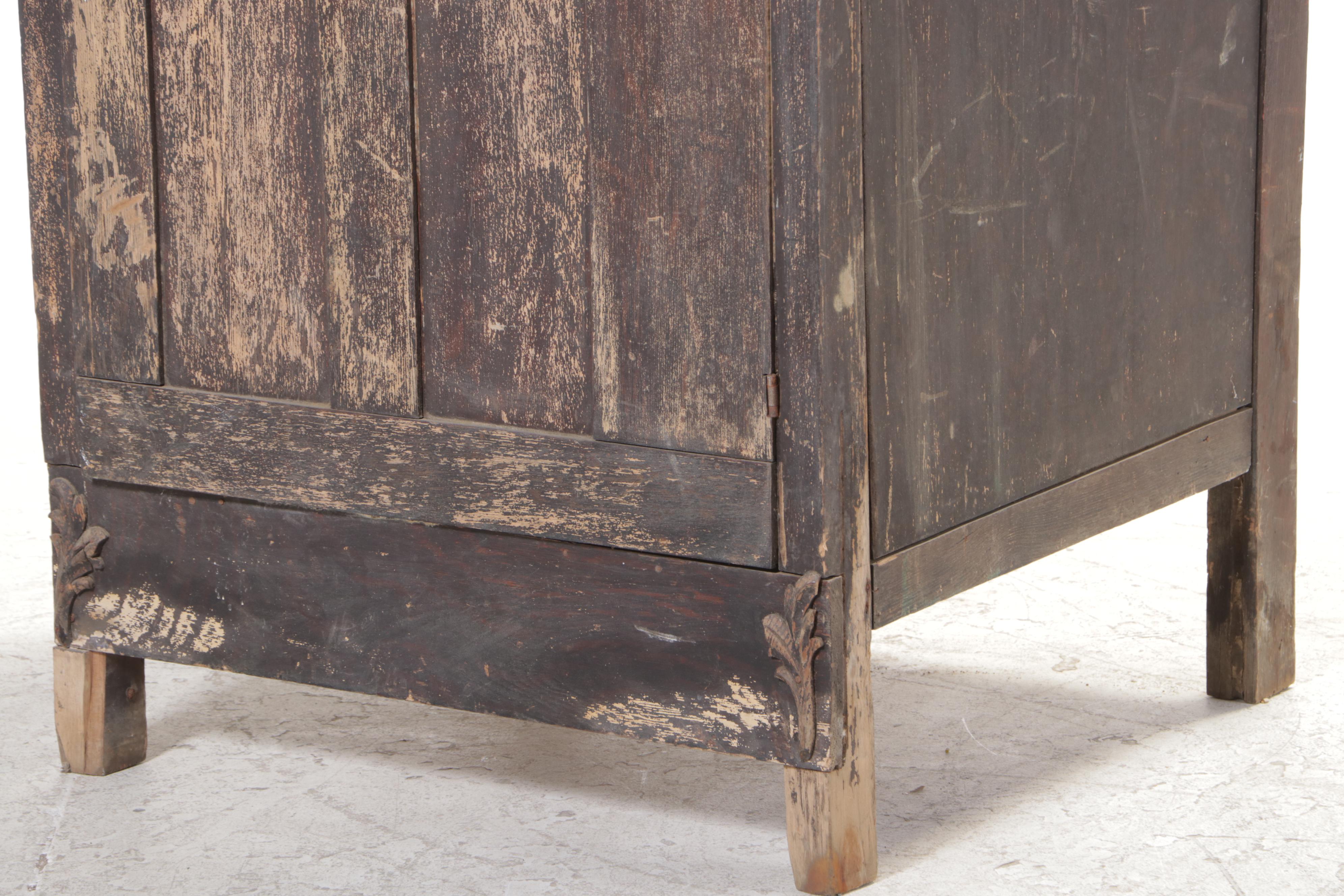 Weathered Planked Wood Cabinet with Mirrored Door