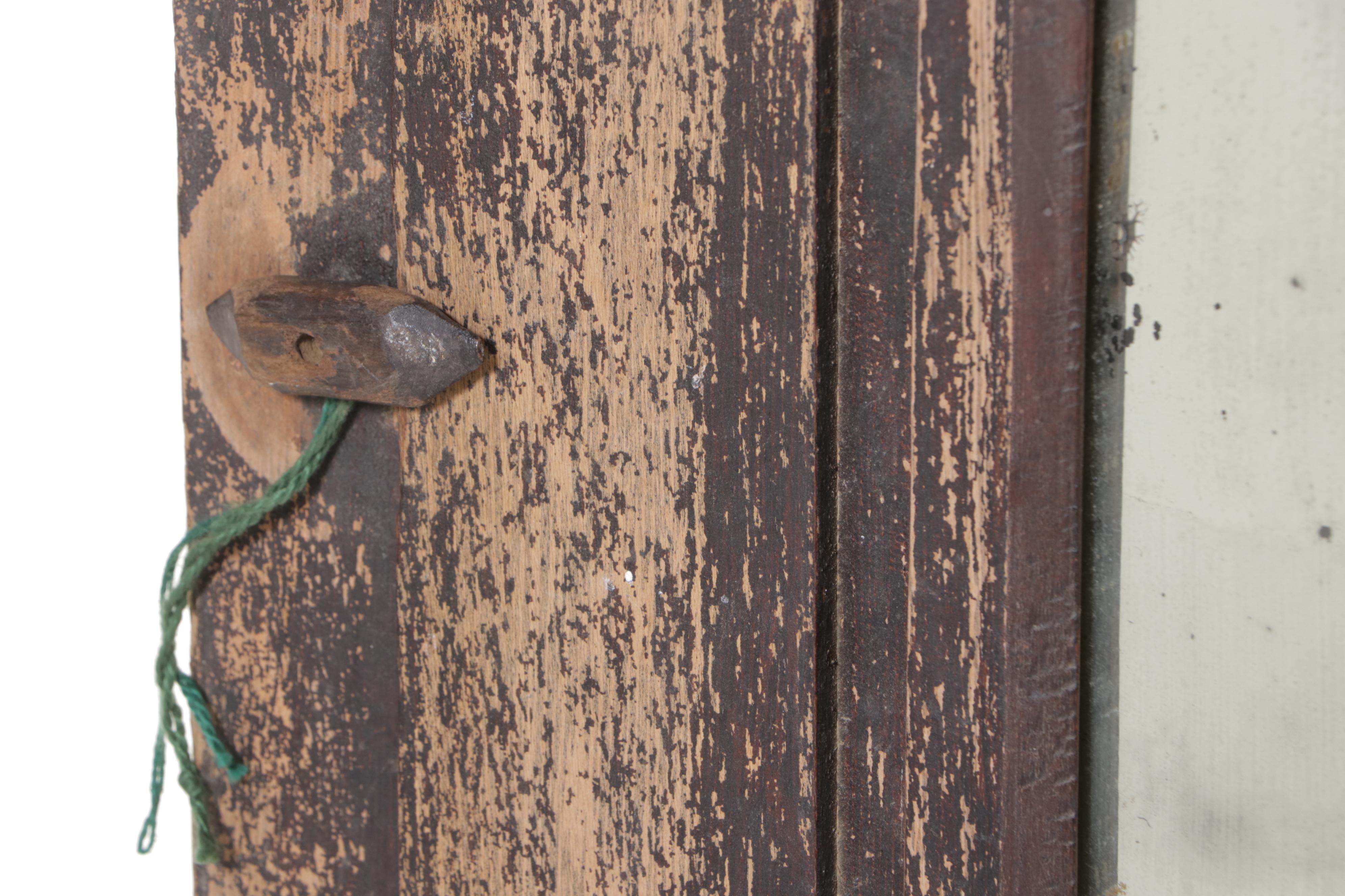 Weathered Planked Wood Cabinet with Mirrored Door
