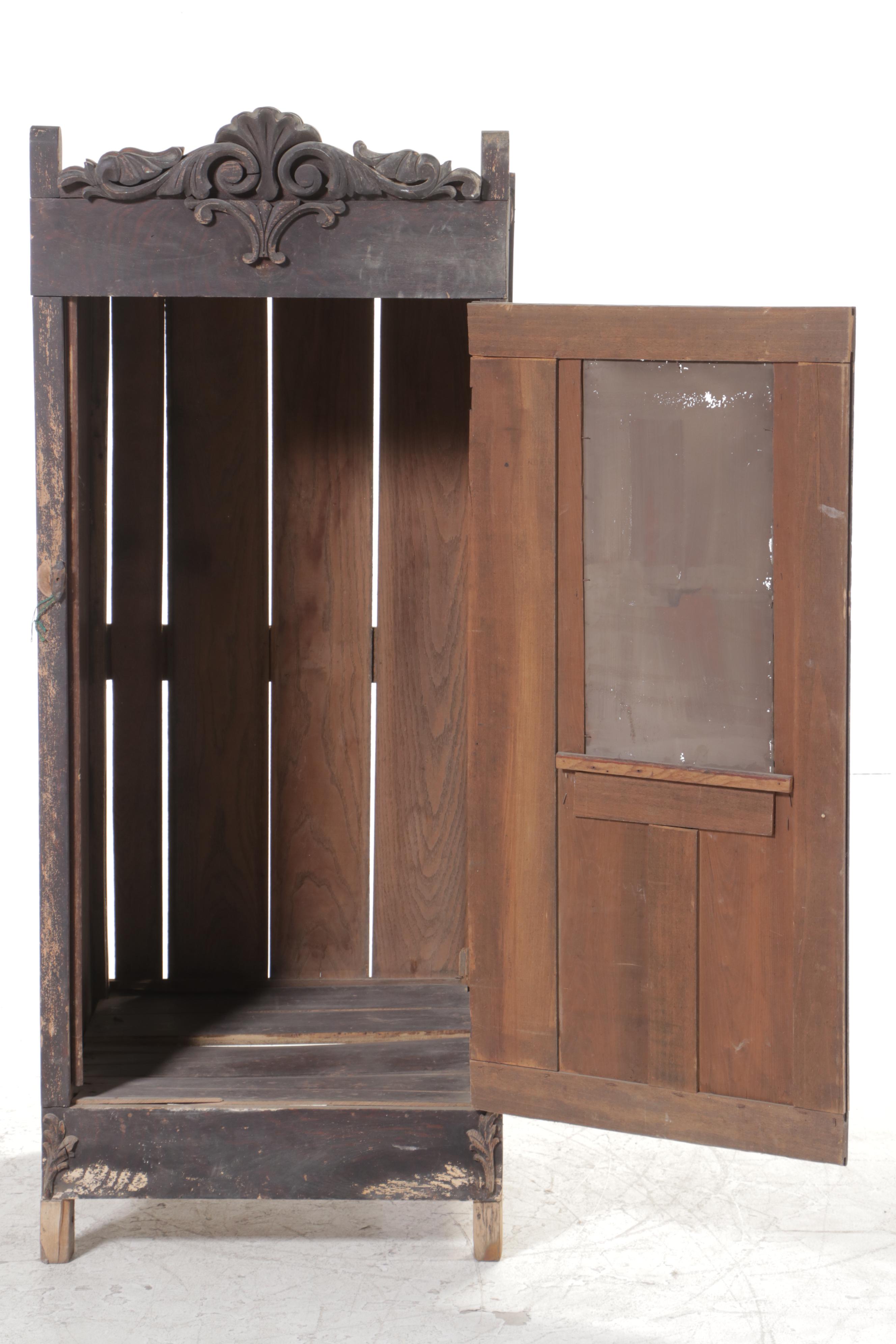 Weathered Planked Wood Cabinet with Mirrored Door