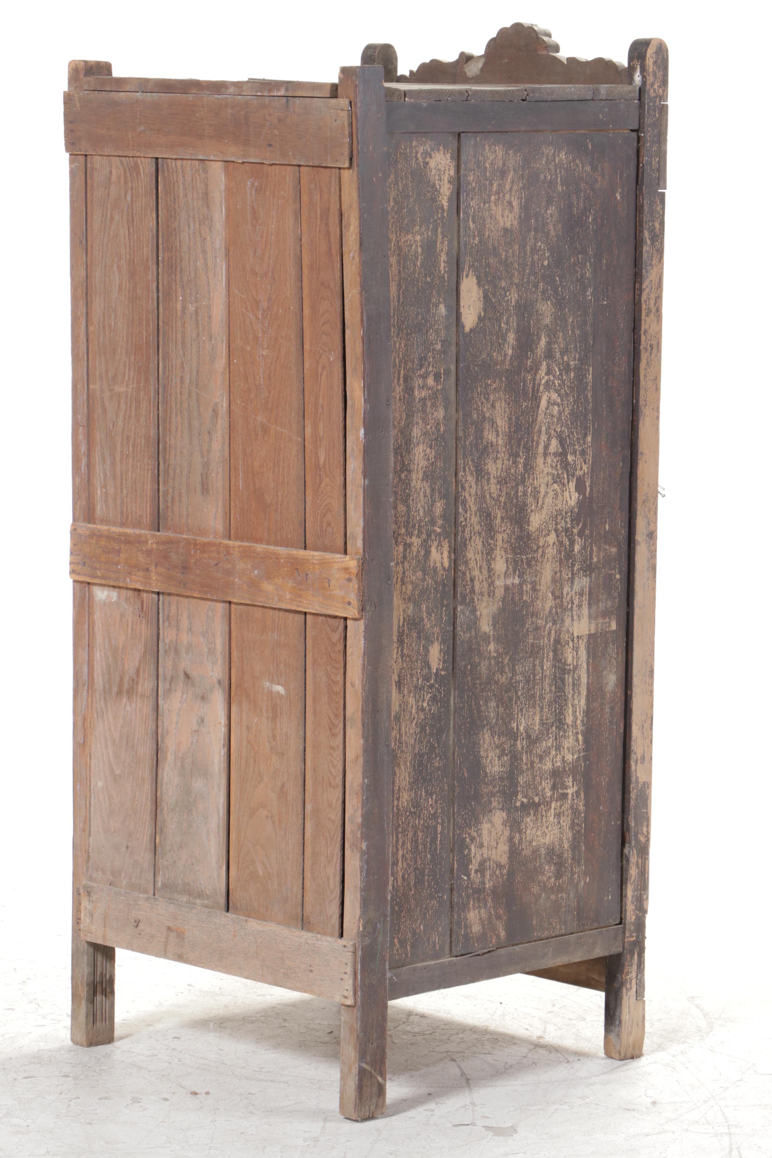 Weathered Planked Wood Cabinet with Mirrored Door
