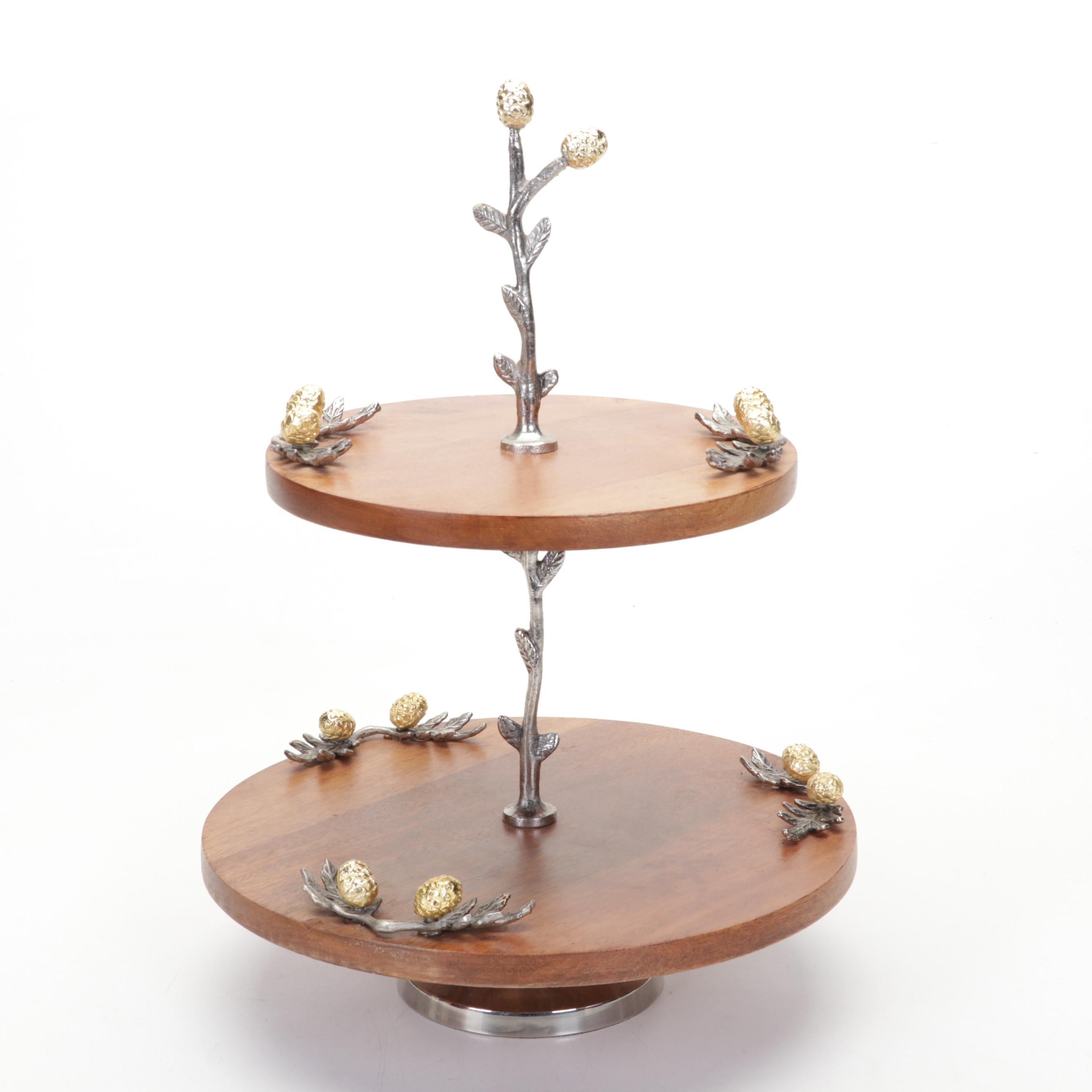 Cambridge Glass Amber Decagon Luncheon Plates, Wood & Pewter Tidbit Tray, & More