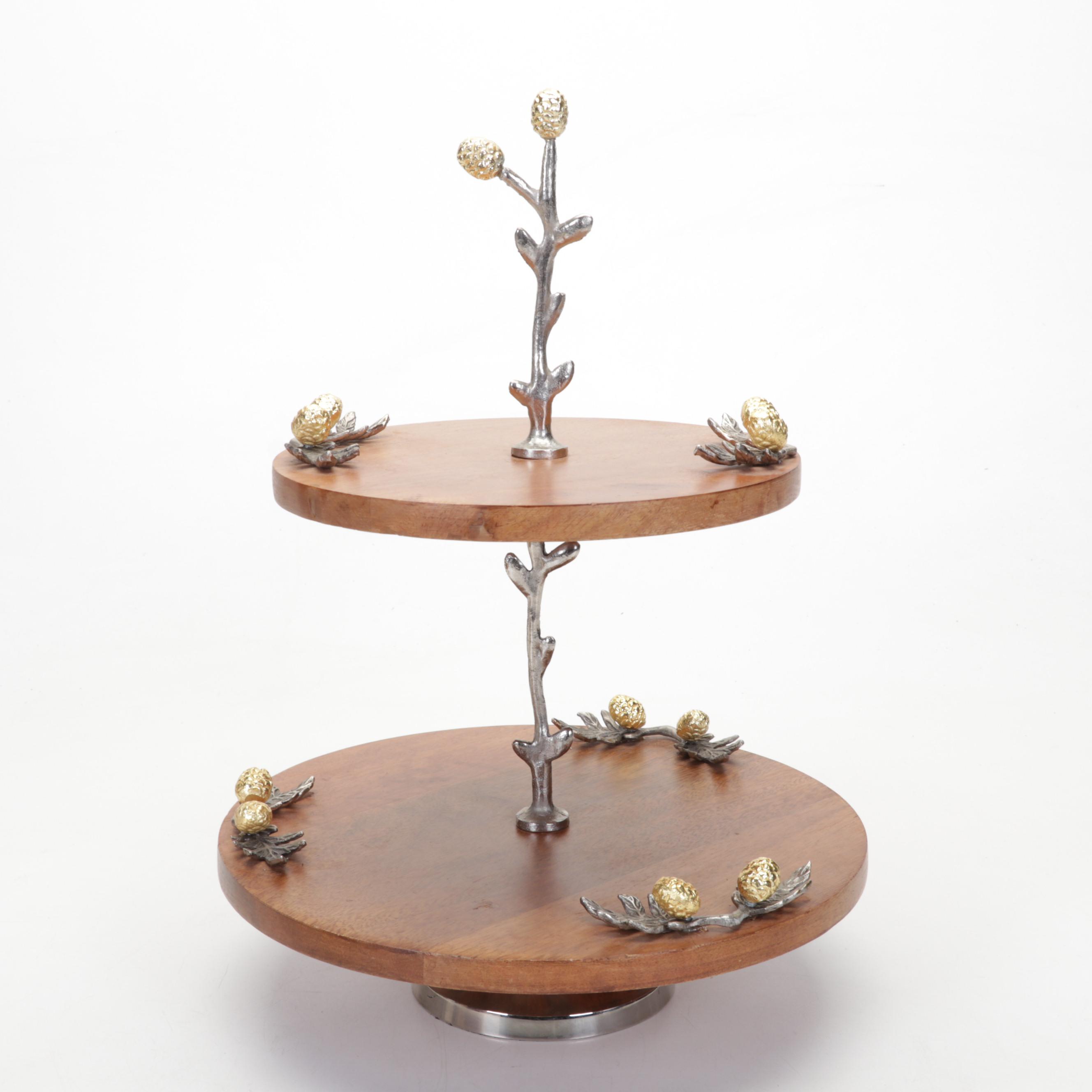 Cambridge Glass Amber Decagon Luncheon Plates, Wood & Pewter Tidbit Tray, & More