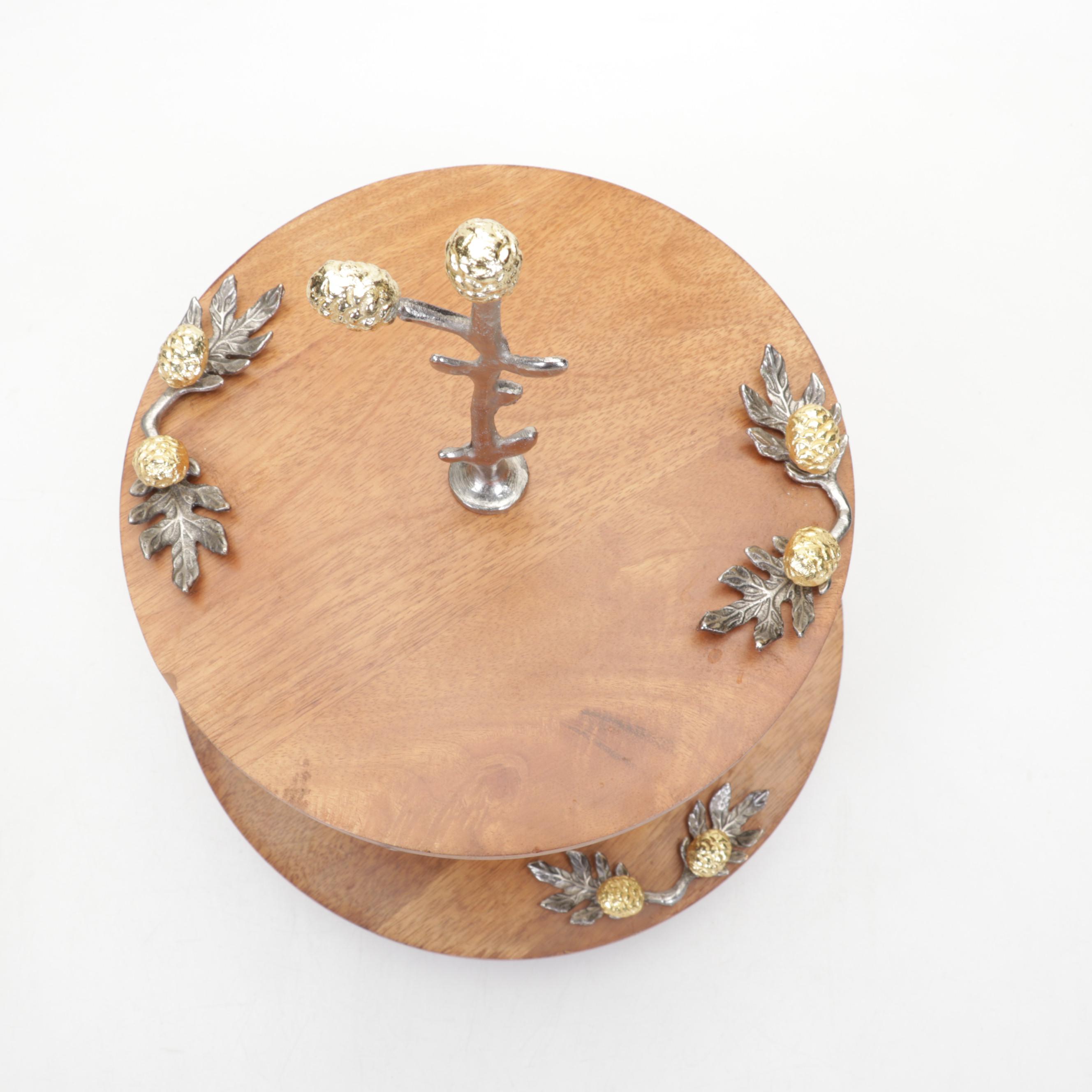 Cambridge Glass Amber Decagon Luncheon Plates, Wood & Pewter Tidbit Tray, & More