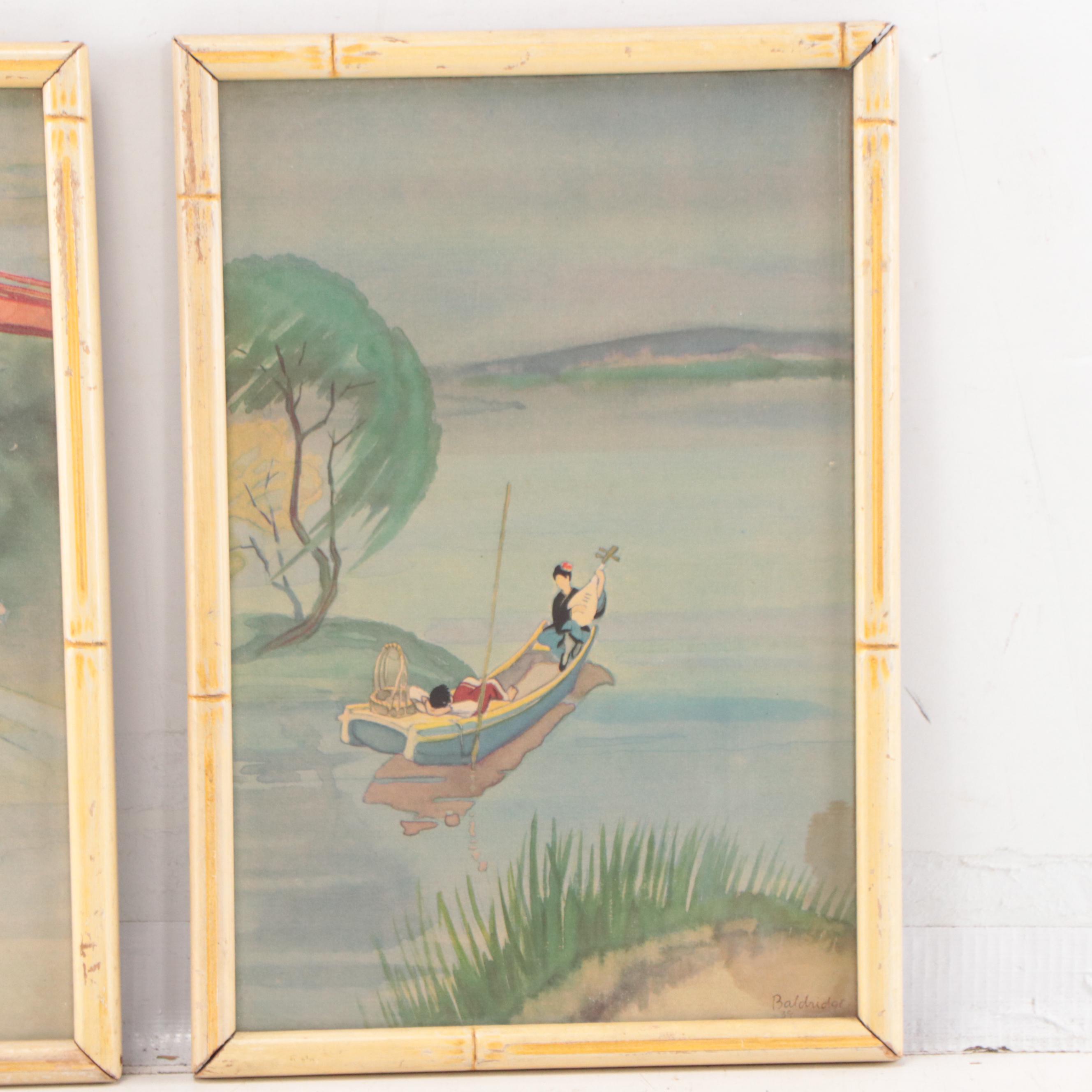 Offset Lithographs After Cyrus L. Baldridge of East Asian River Scenes
