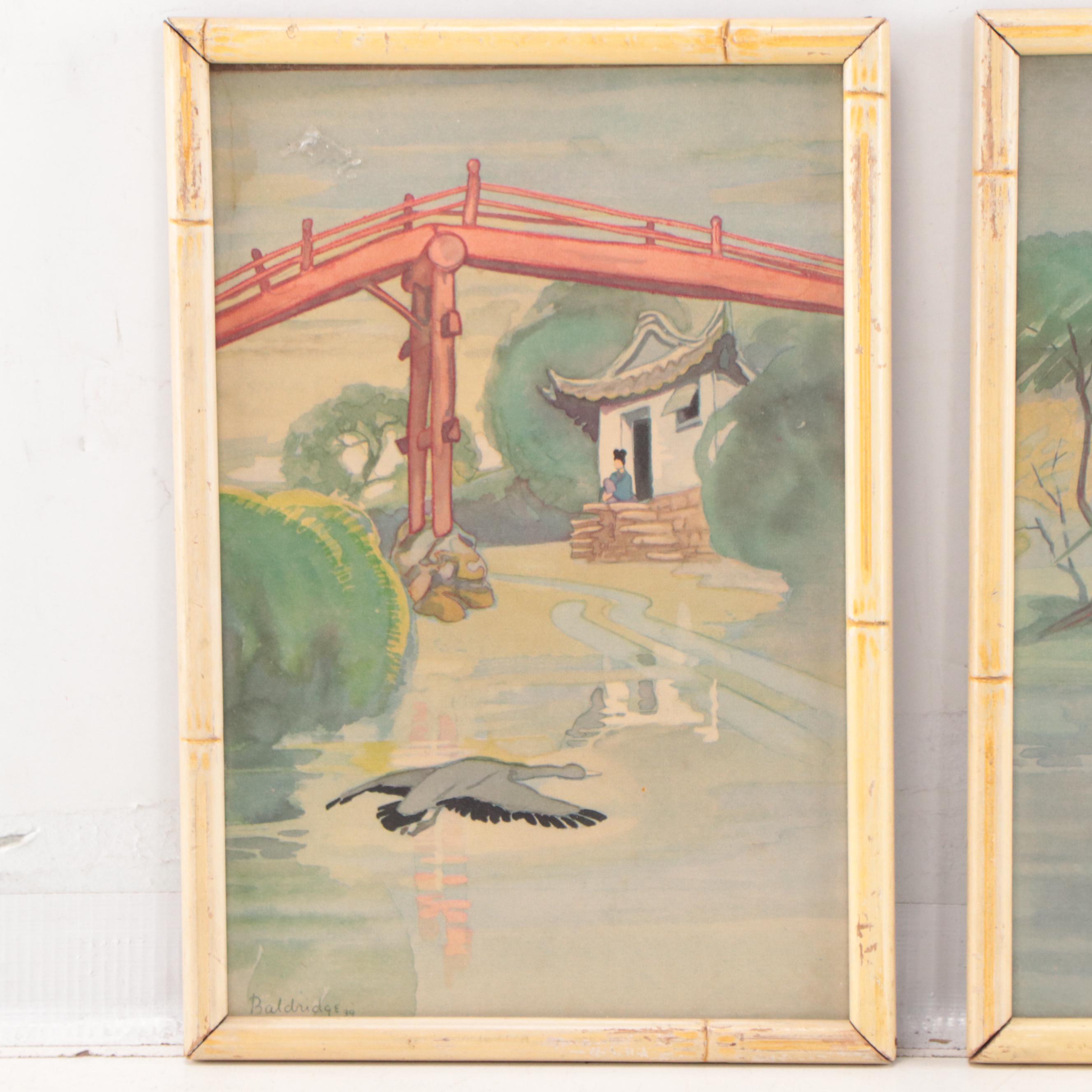 Offset Lithographs After Cyrus L. Baldridge of East Asian River Scenes
