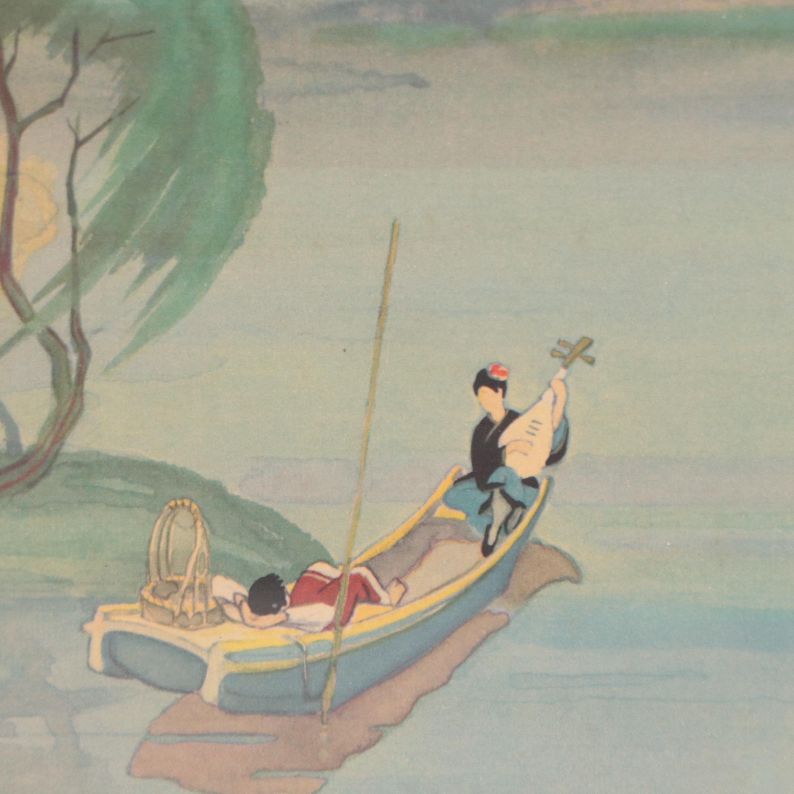 Offset Lithographs After Cyrus L. Baldridge of East Asian River Scenes