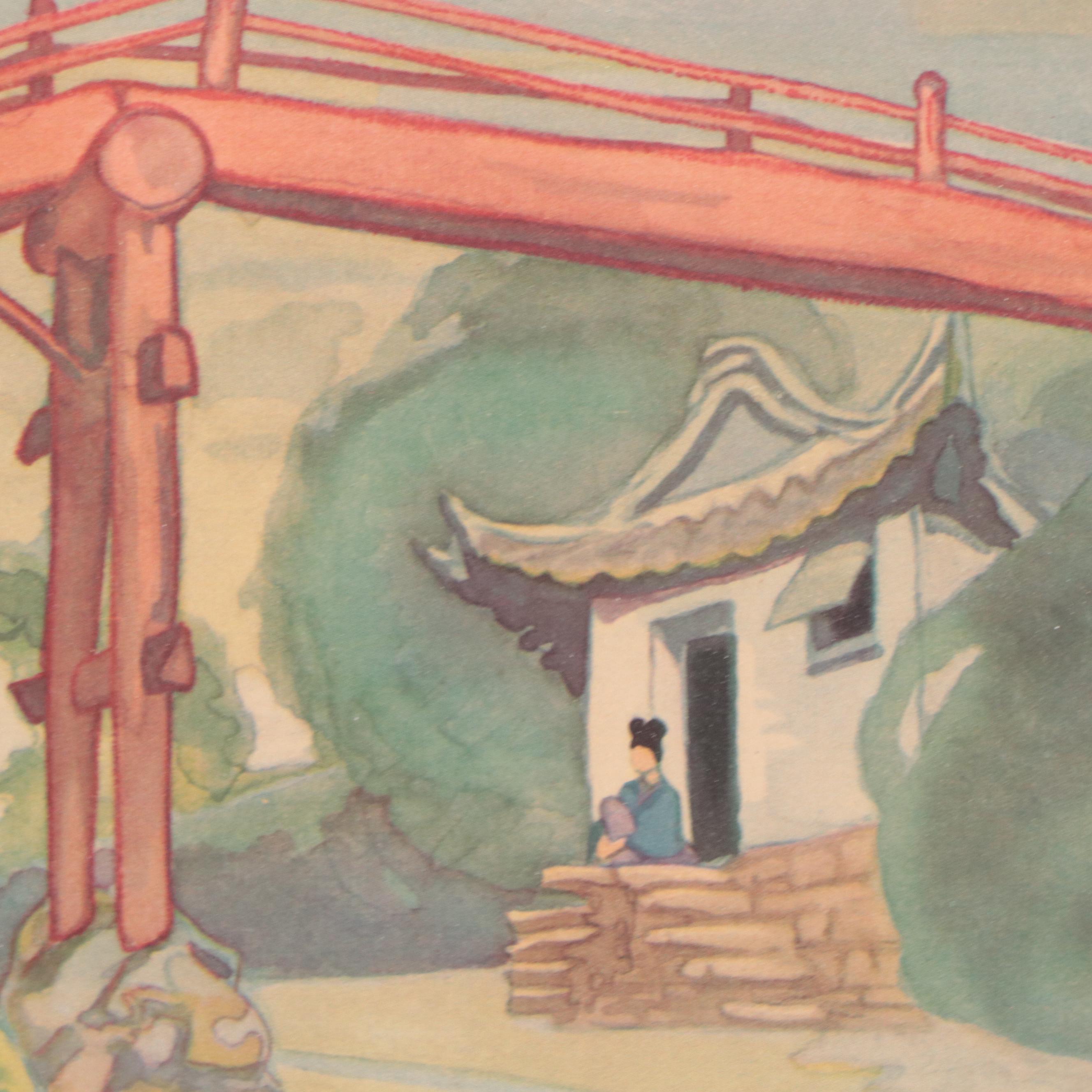 Offset Lithographs After Cyrus L. Baldridge of East Asian River Scenes