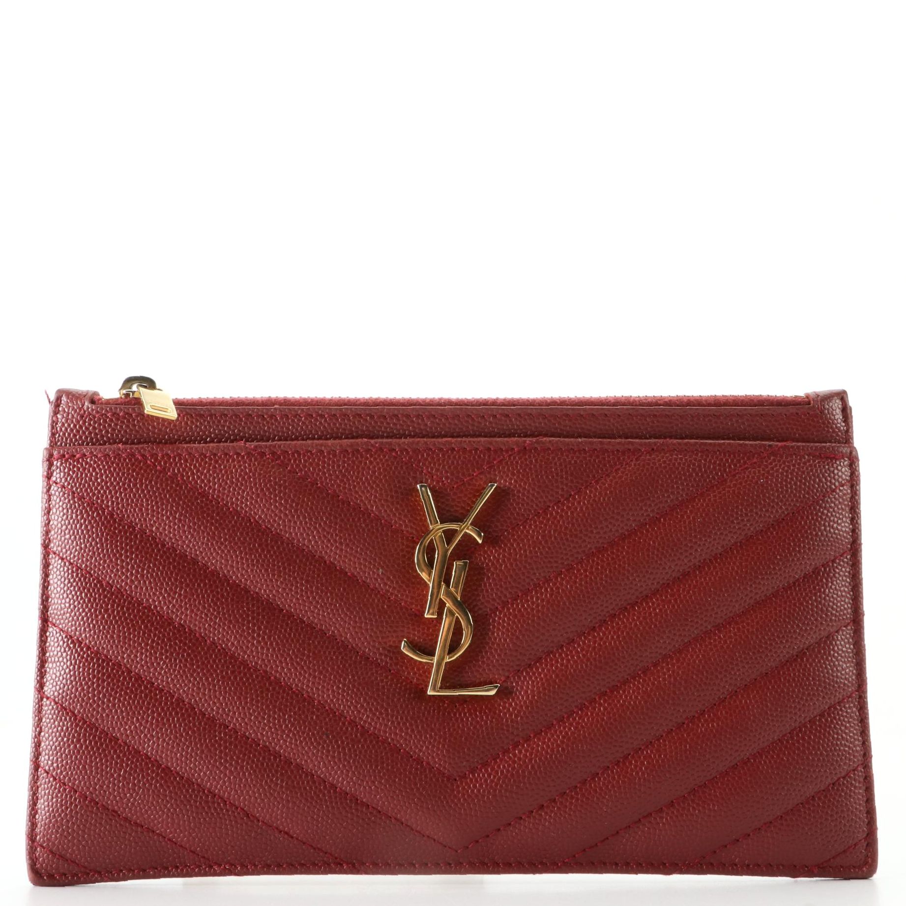 Yves Saint Laurent Classic Monogram Zip Bill Pouch in Chevron Matelassé Leather