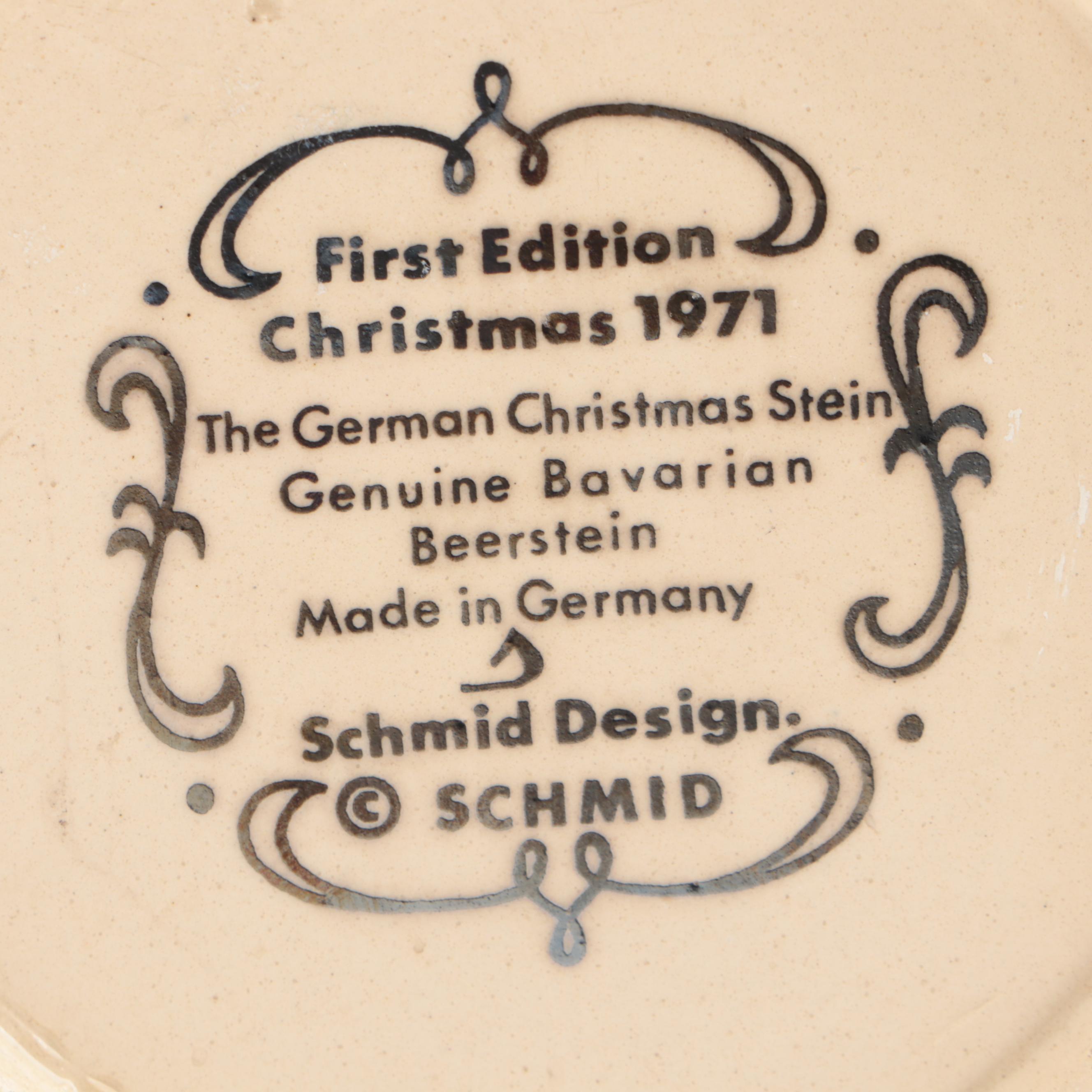 German Hand-Painted Glazed Stoneware Steins with Lenox Nativity Vignette Plate