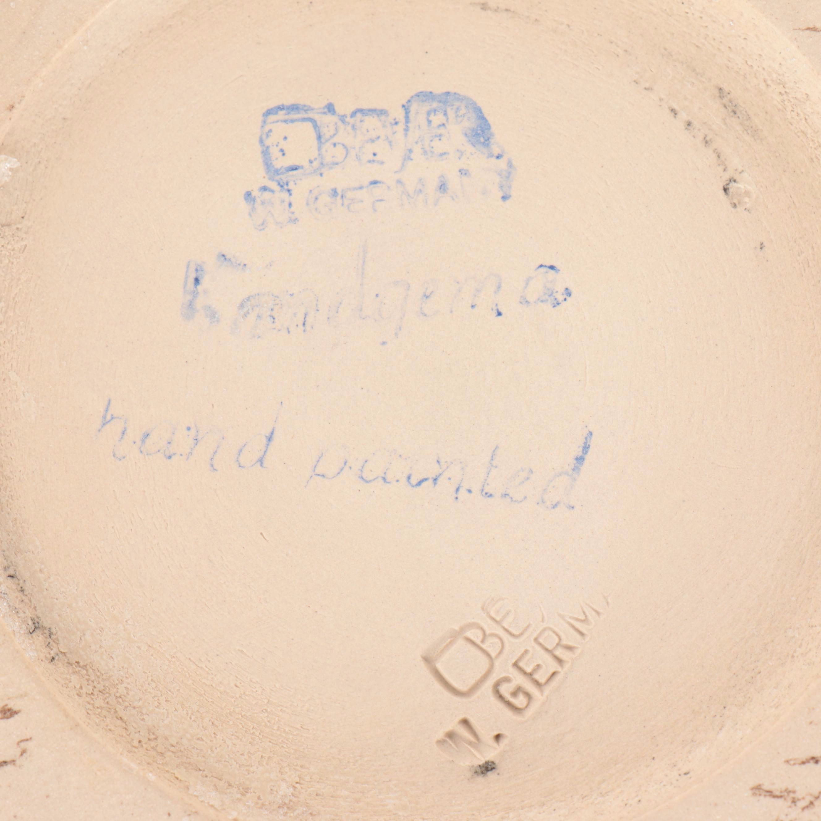 German Hand-Painted Glazed Stoneware Steins with Lenox Nativity Vignette Plate