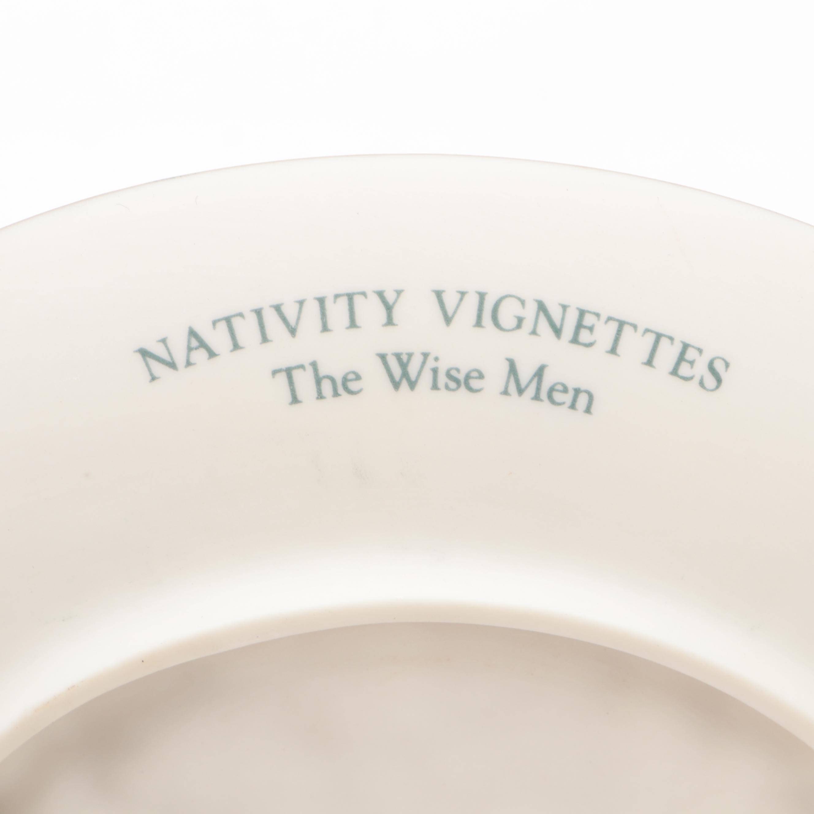 German Hand-Painted Glazed Stoneware Steins with Lenox Nativity Vignette Plate