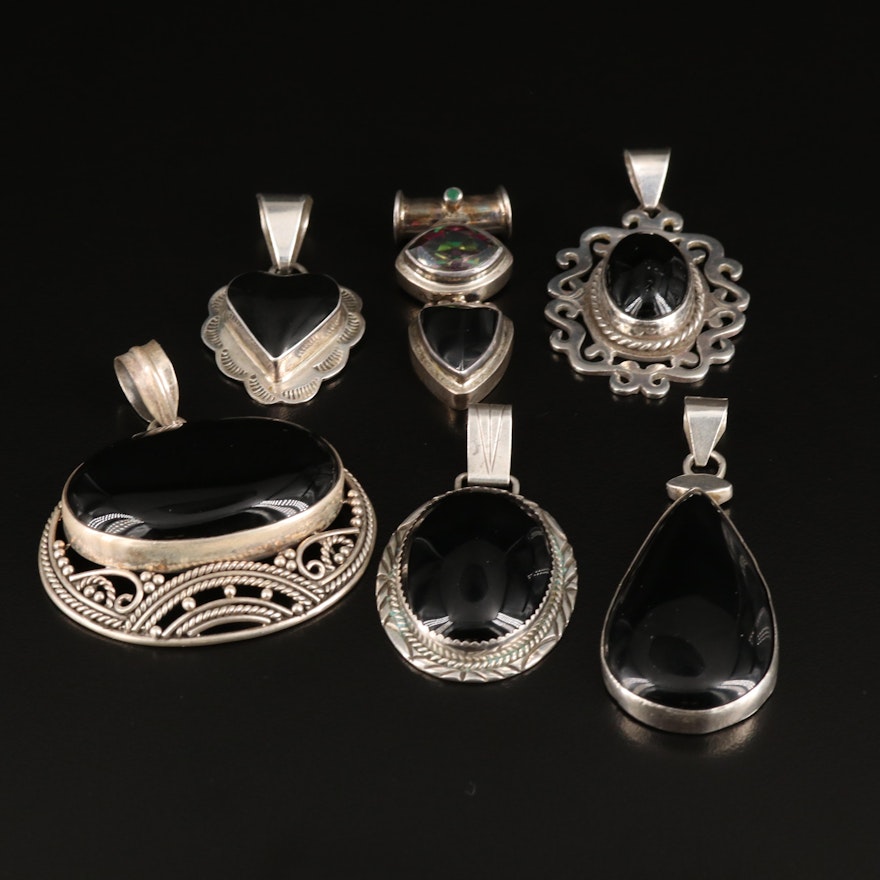Black Onyx and Mystic Topaz Featured in Sterling Pendants