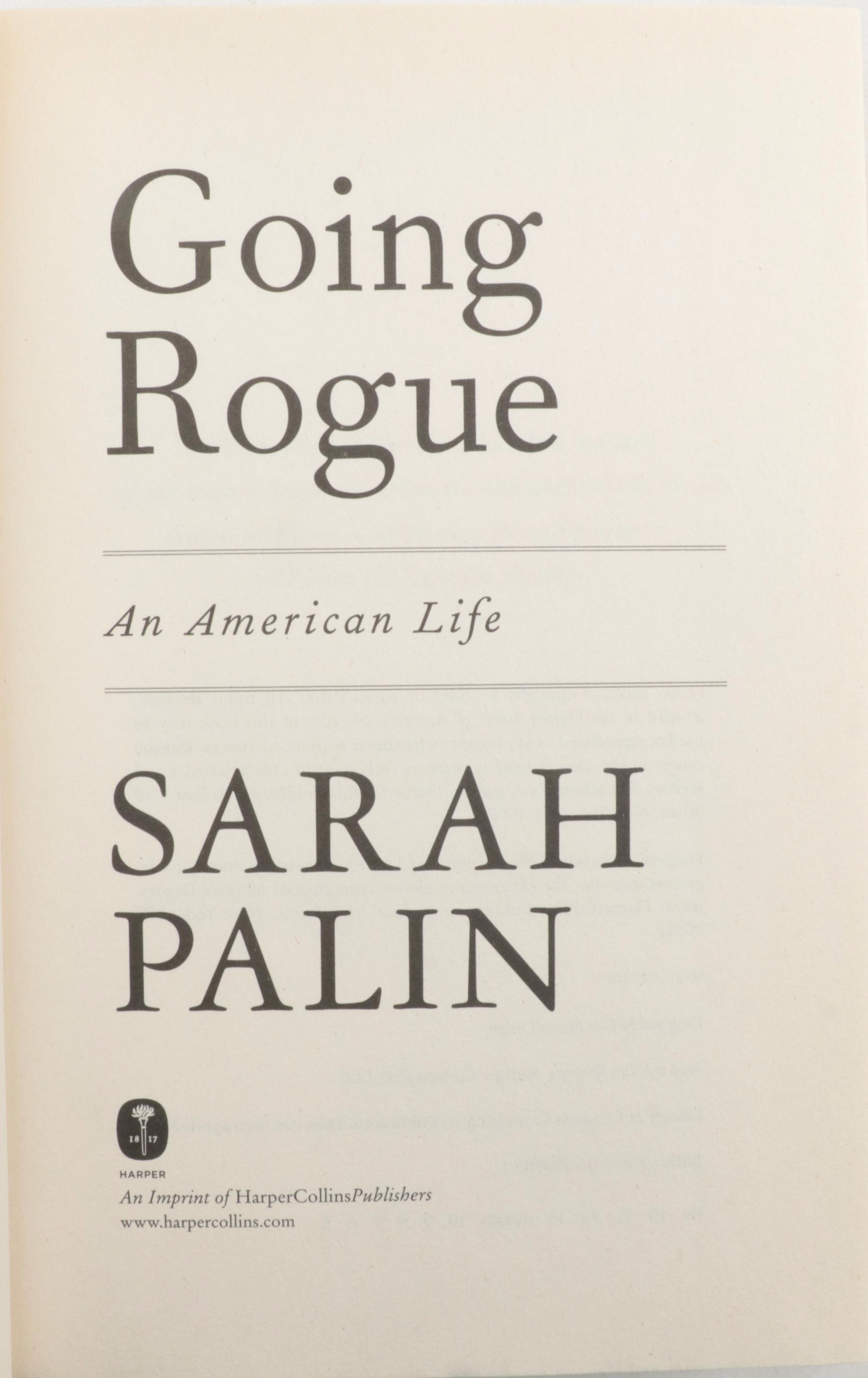First Edition "Going Rogue: An American Life" by Sarah Palin and Pinbacks