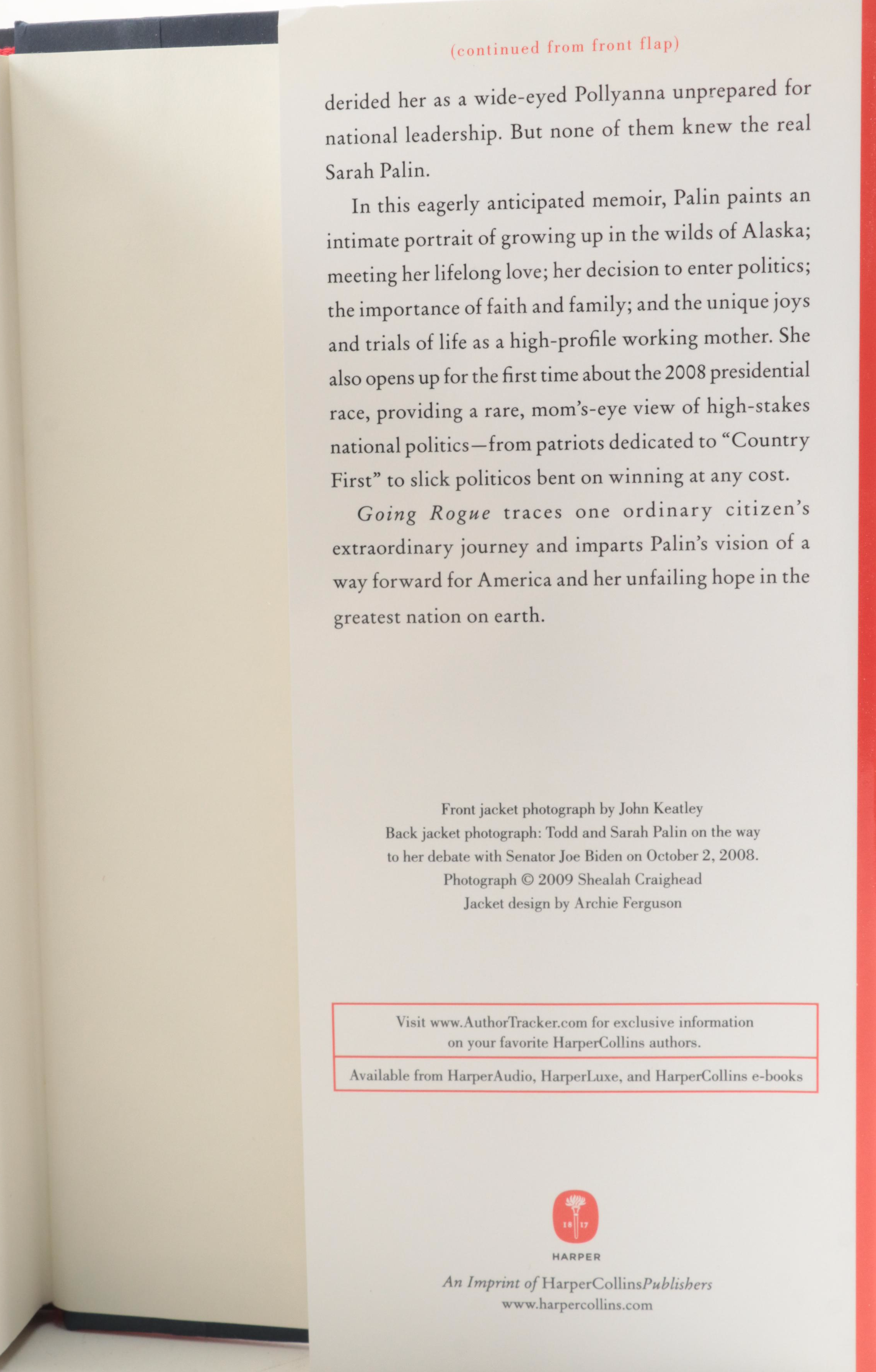 First Edition "Going Rogue: An American Life" by Sarah Palin and Pinbacks