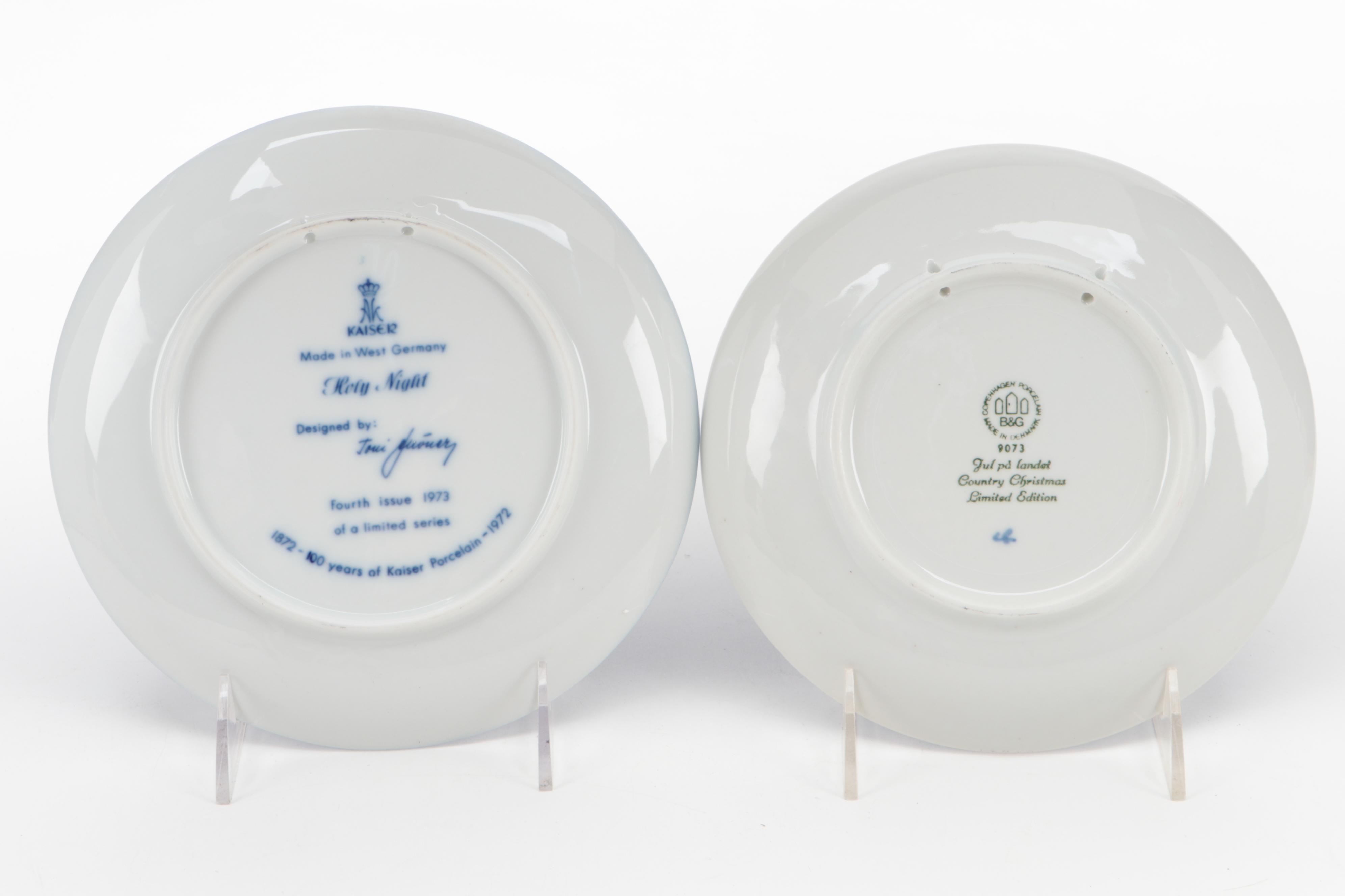 Kaiser and Bing & Grøndahl Porcelain Christmas Annual Plates, 1973