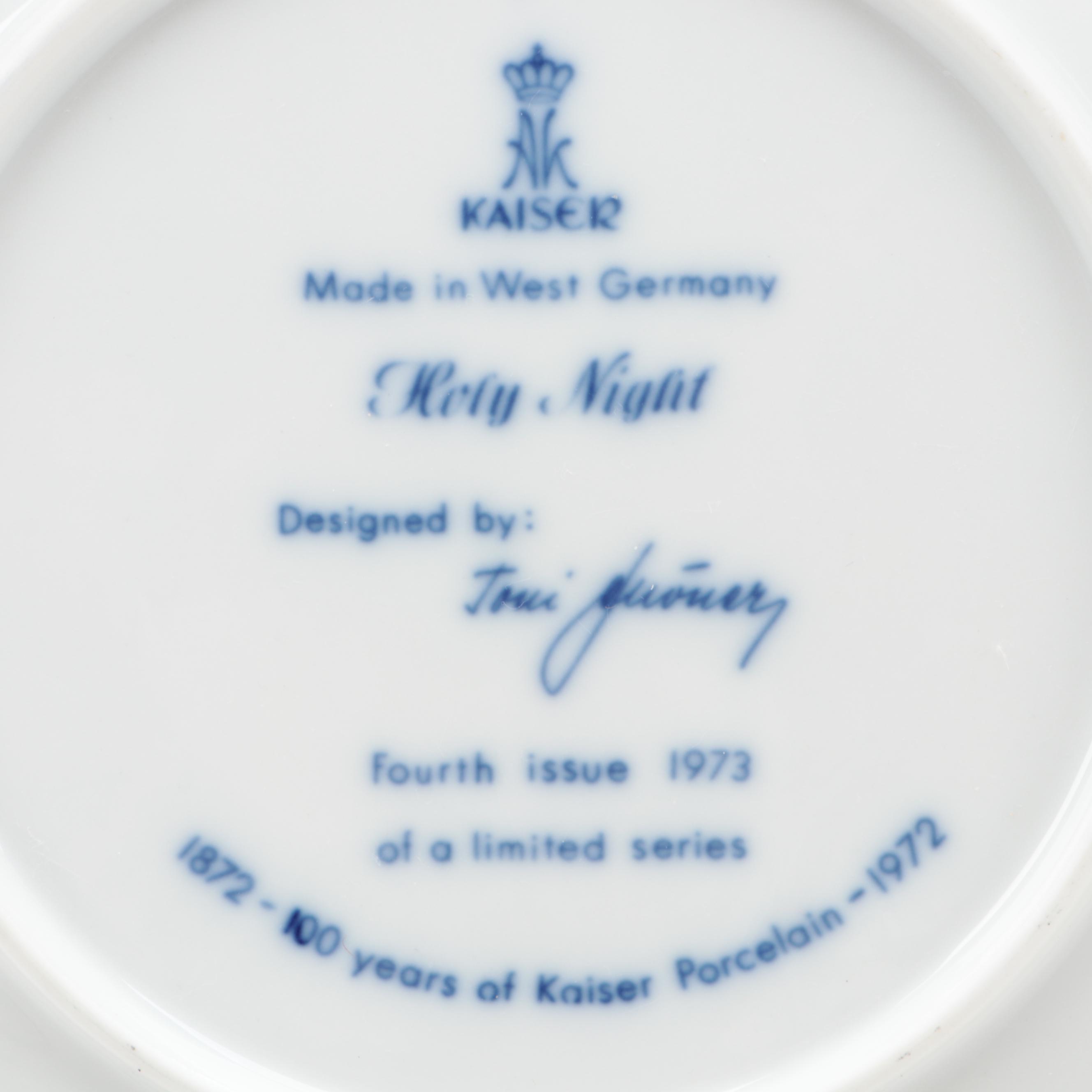 Kaiser and Bing & Grøndahl Porcelain Christmas Annual Plates, 1973