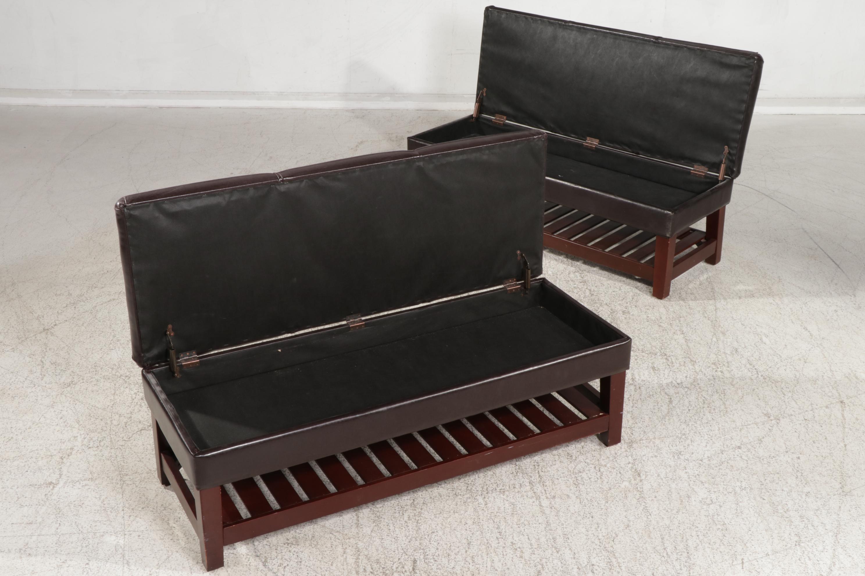 Two Contemporary Lift-Top Upholstered Storage Benches