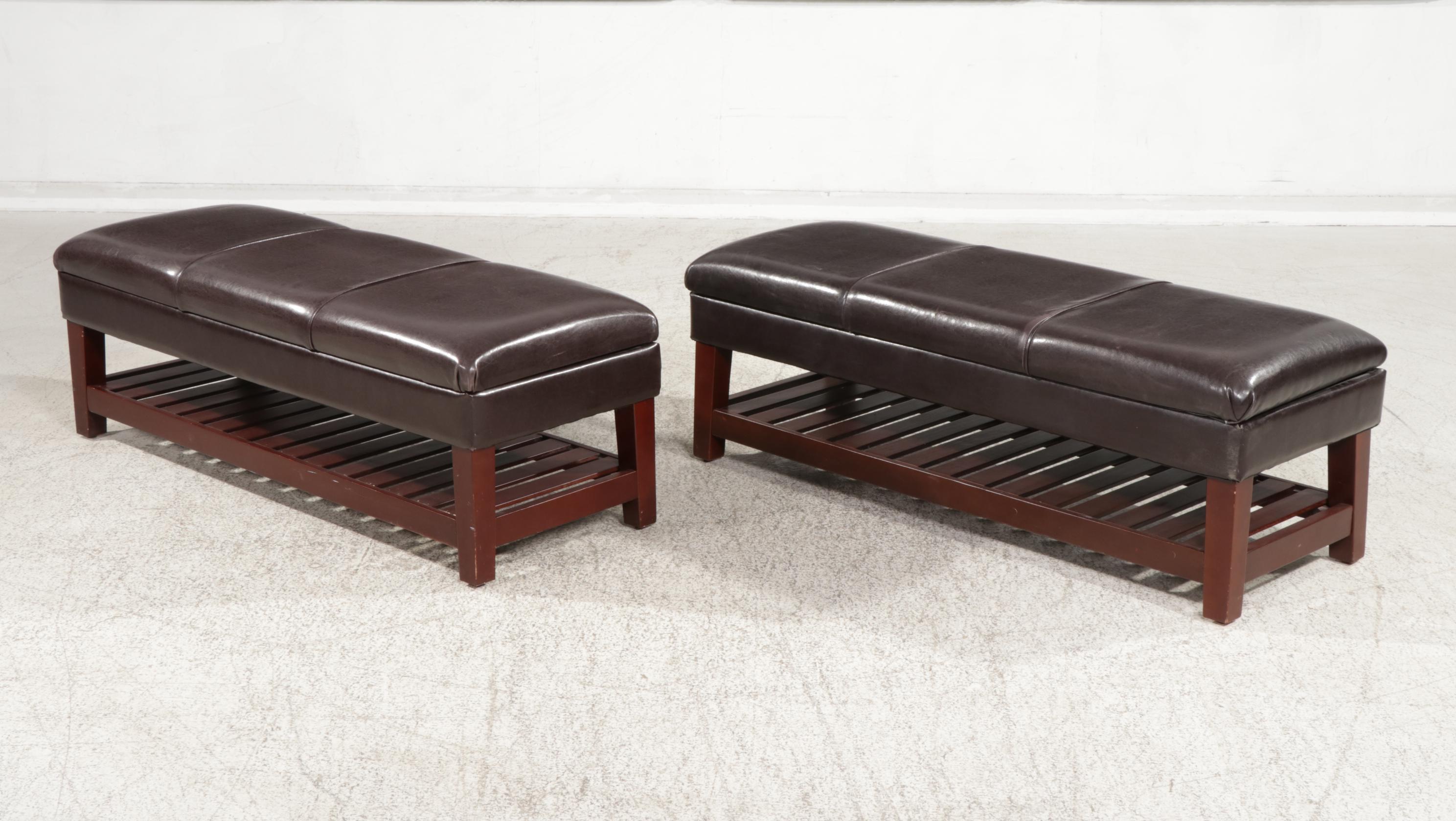 Two Contemporary Lift-Top Upholstered Storage Benches