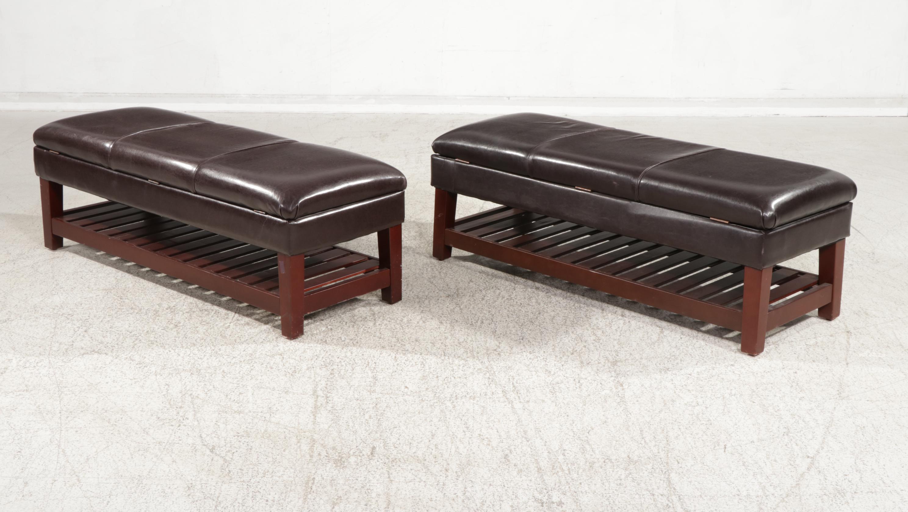 Two Contemporary Lift-Top Upholstered Storage Benches