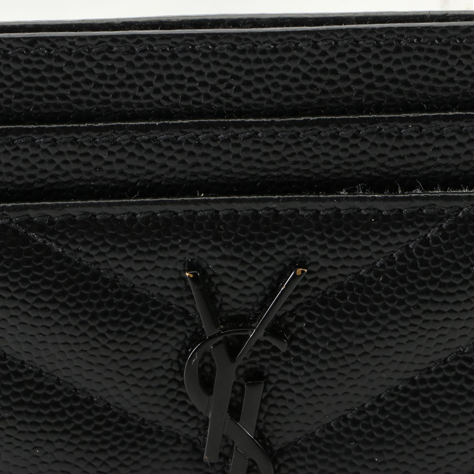 Saint Laurent Classic Monogram Chevron Matelessé Textured Leather Card Case